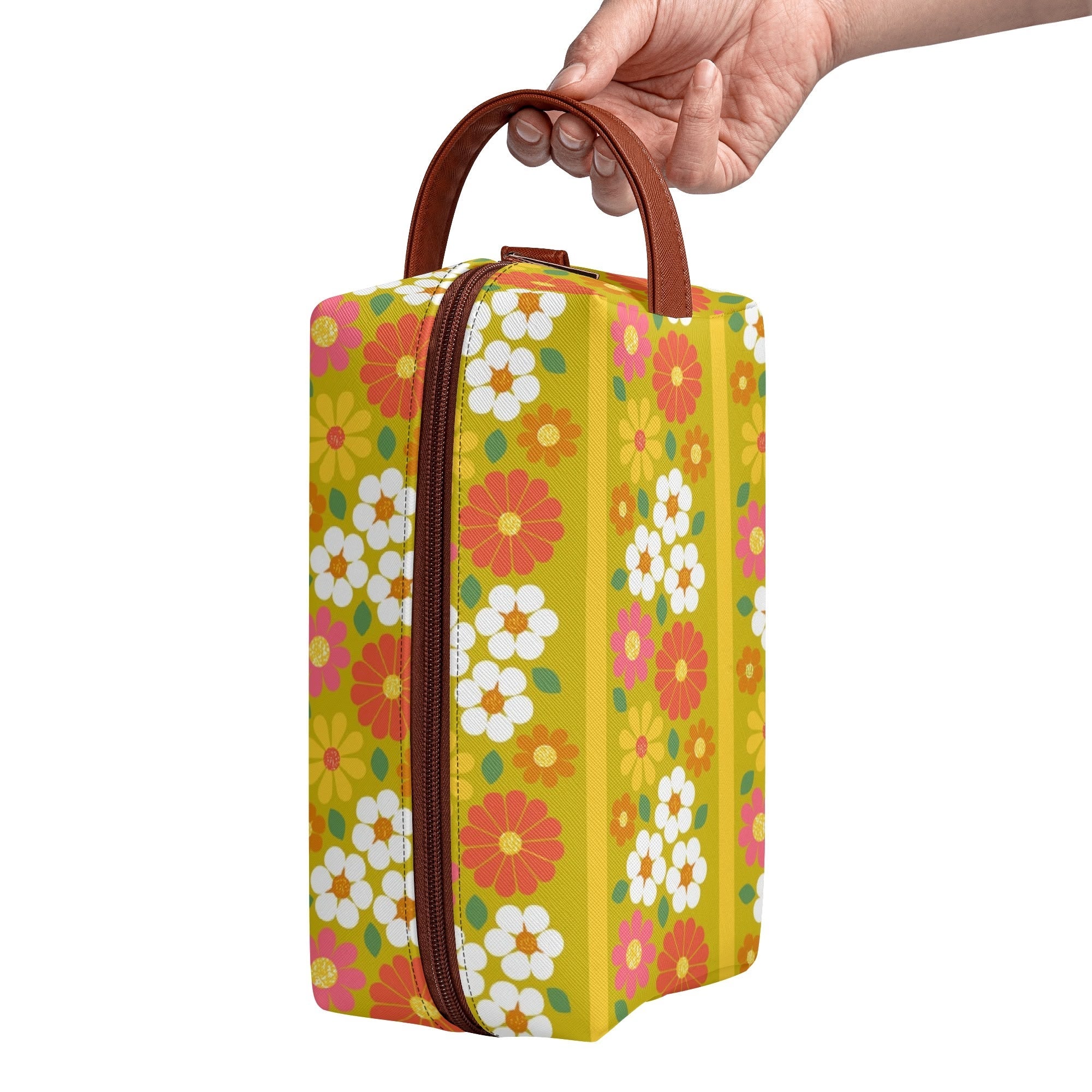 Kate McEnroe New York Retro Groovy Hippie 60s Floral Cosmetic Bag, MCM Daisy Toiletry Bag, Mid Century Modern Vintage Travel CaseCosmetic & Toiletry BagsWLXVXM1W - 1