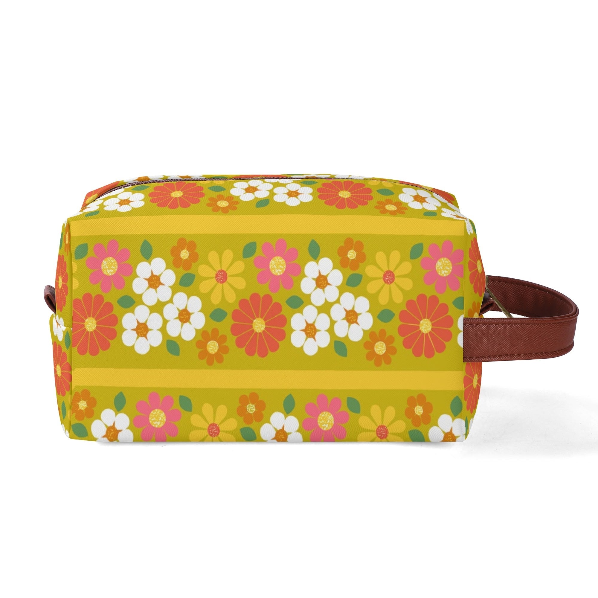 Kate McEnroe New York Retro Groovy Hippie 60s Floral Cosmetic Bag, MCM Daisy Toiletry Bag, Mid Century Modern Vintage Travel CaseCosmetic & Toiletry BagsWLXVXM1W - 1