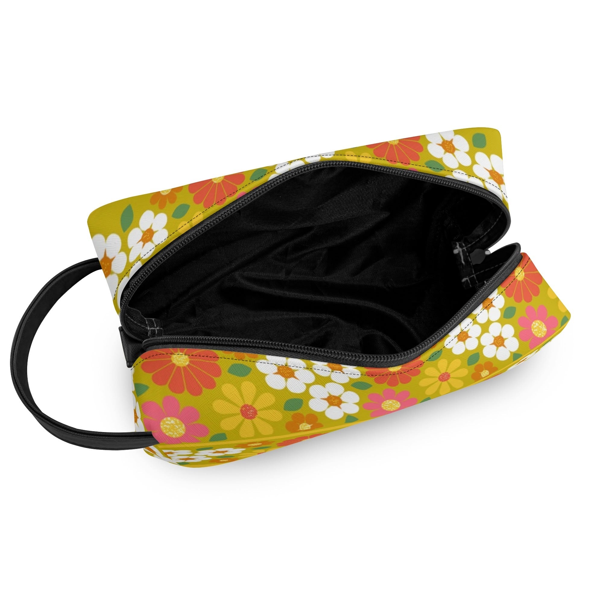 Kate McEnroe New York Retro Groovy Hippie 60s Floral Cosmetic Bag, MCM Daisy Toiletry Bag, Mid Century Modern Vintage Travel CaseCosmetic & Toiletry BagsWLXVXM1W - 2