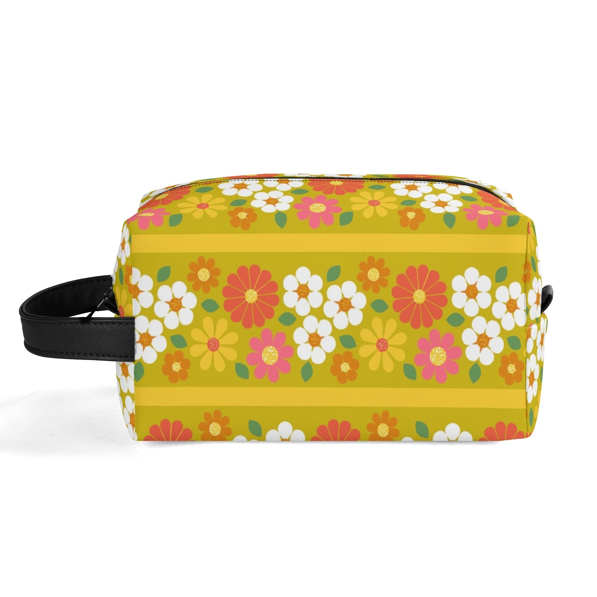 Kate McEnroe New York Retro Groovy Hippie 60s Floral Cosmetic Bag, MCM Daisy Toiletry Bag, Mid Century Modern Vintage Travel CaseCosmetic & Toiletry BagsWLXVXM1W - 2