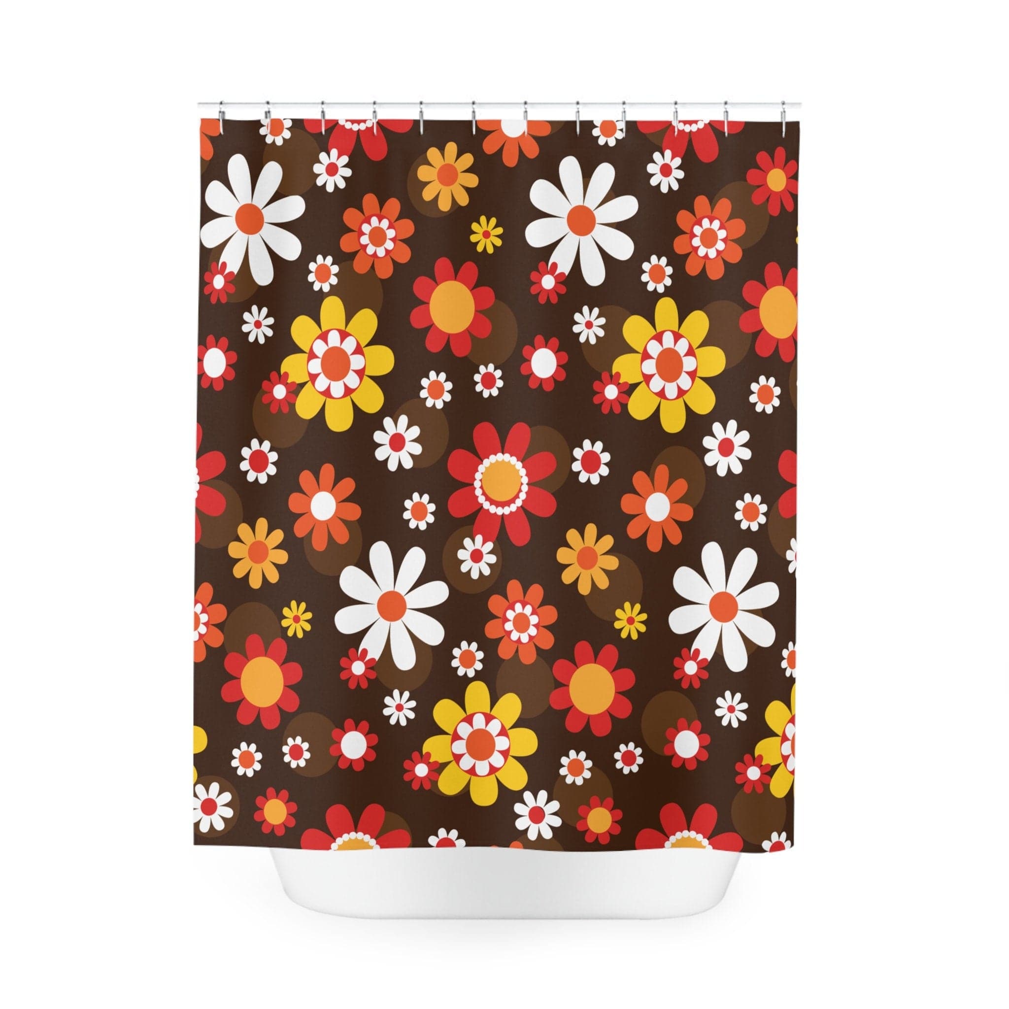Kate McEnroe New York Retro Groovy Hippie Daisy Boho Shower Curtain, Mid Century Modern Bathroom Decor, MCM Flower Power Bath Curtain - 128282023Shower CurtainsS40 - RED - FWP - 7X7