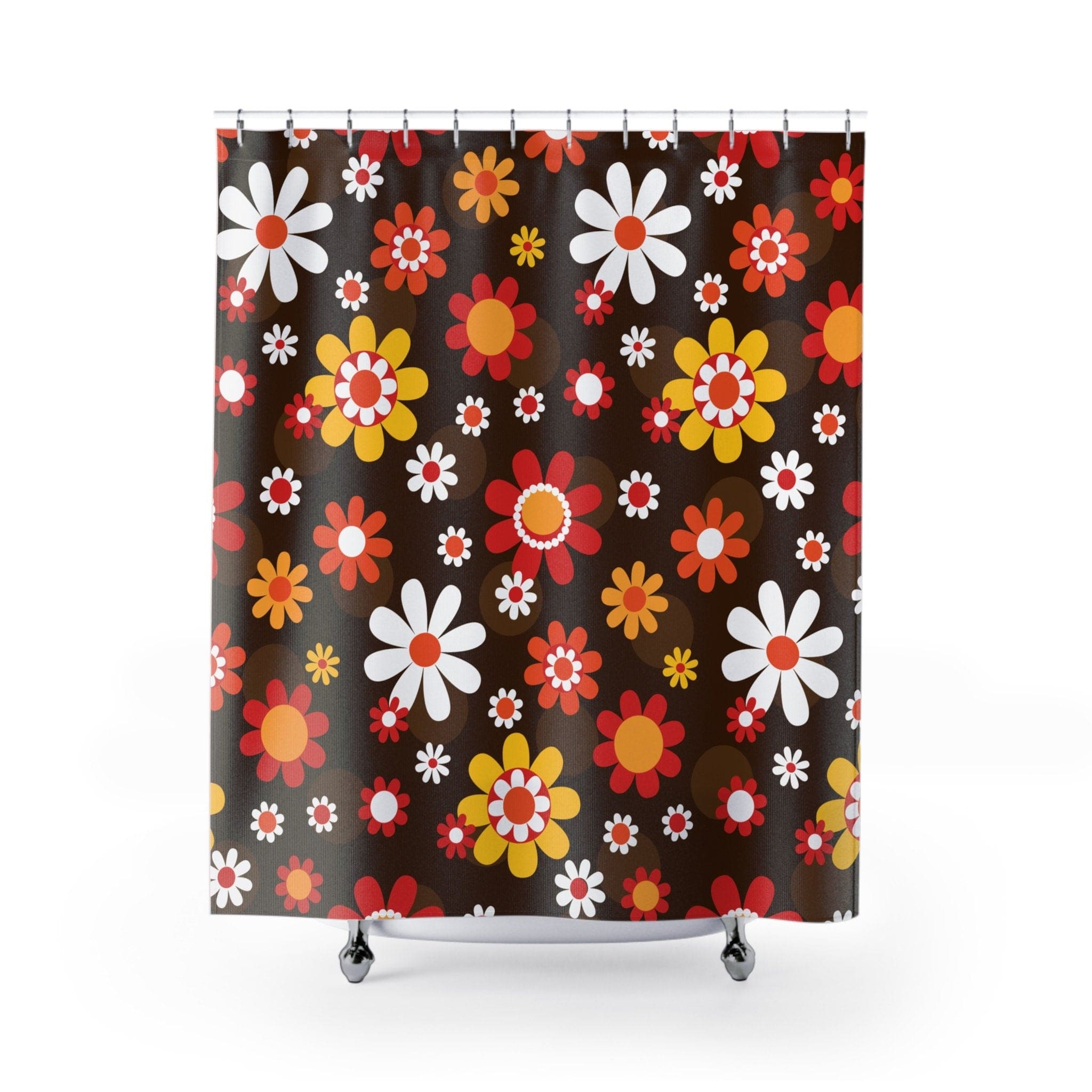 Kate McEnroe New York Retro Groovy Hippie Daisy Boho Shower Curtain, Mid Century Modern Bathroom Decor, MCM Flower Power Bath Curtain - 128282023Shower CurtainsS40 - RED - FWP - 7X7