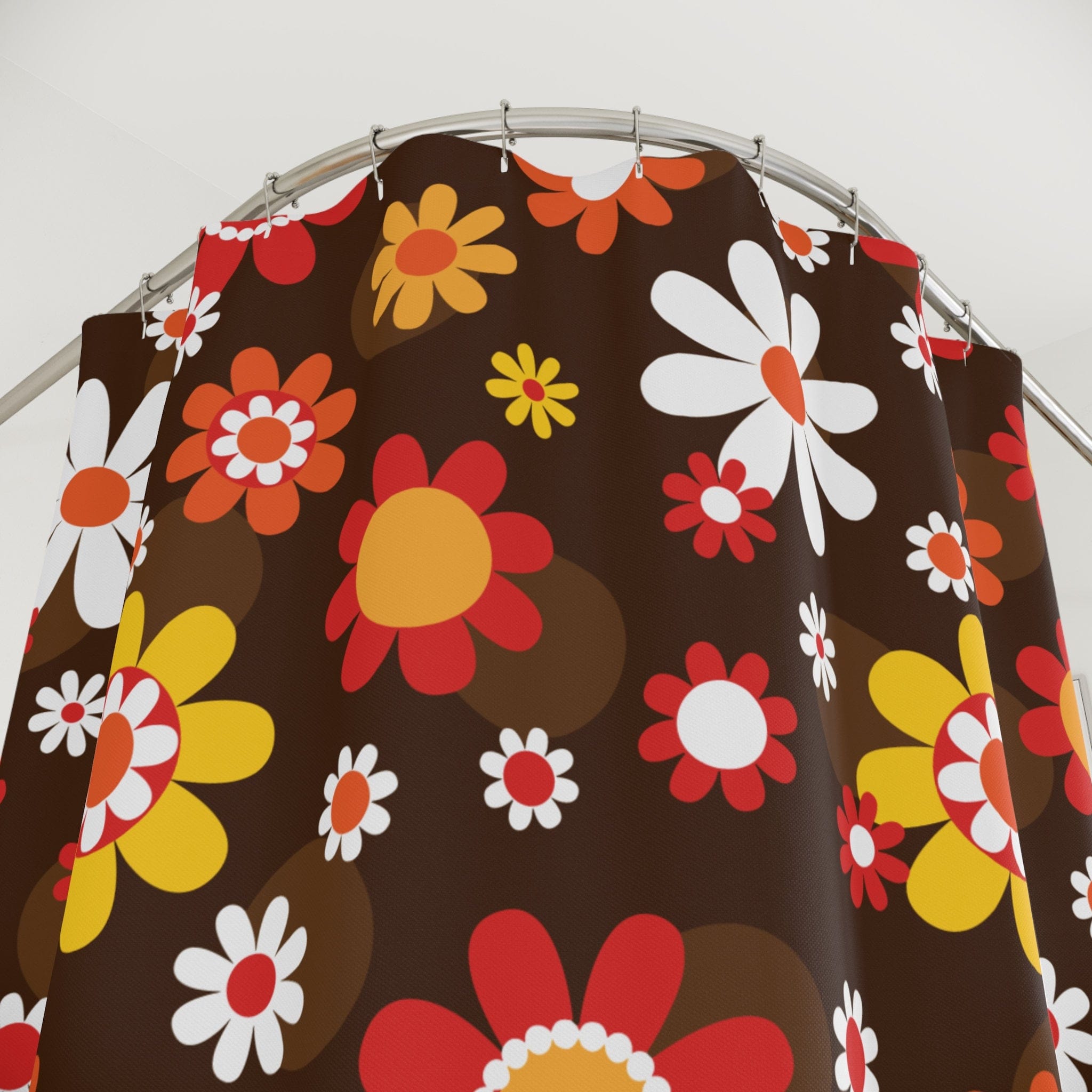 Kate McEnroe New York Retro Groovy Hippie Daisy Boho Shower Curtain, Mid Century Modern Bathroom Decor, MCM Flower Power Bath Curtain - 128282023Shower CurtainsS40 - RED - FWP - 7X7