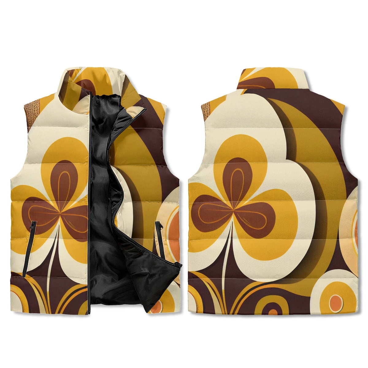 Kate McEnroe New York Retro Groovy Hippie Flower Power Puffer Vest, Mid Mod Floral Fall OuterwearPuffer JacketsN67REVPW - 1