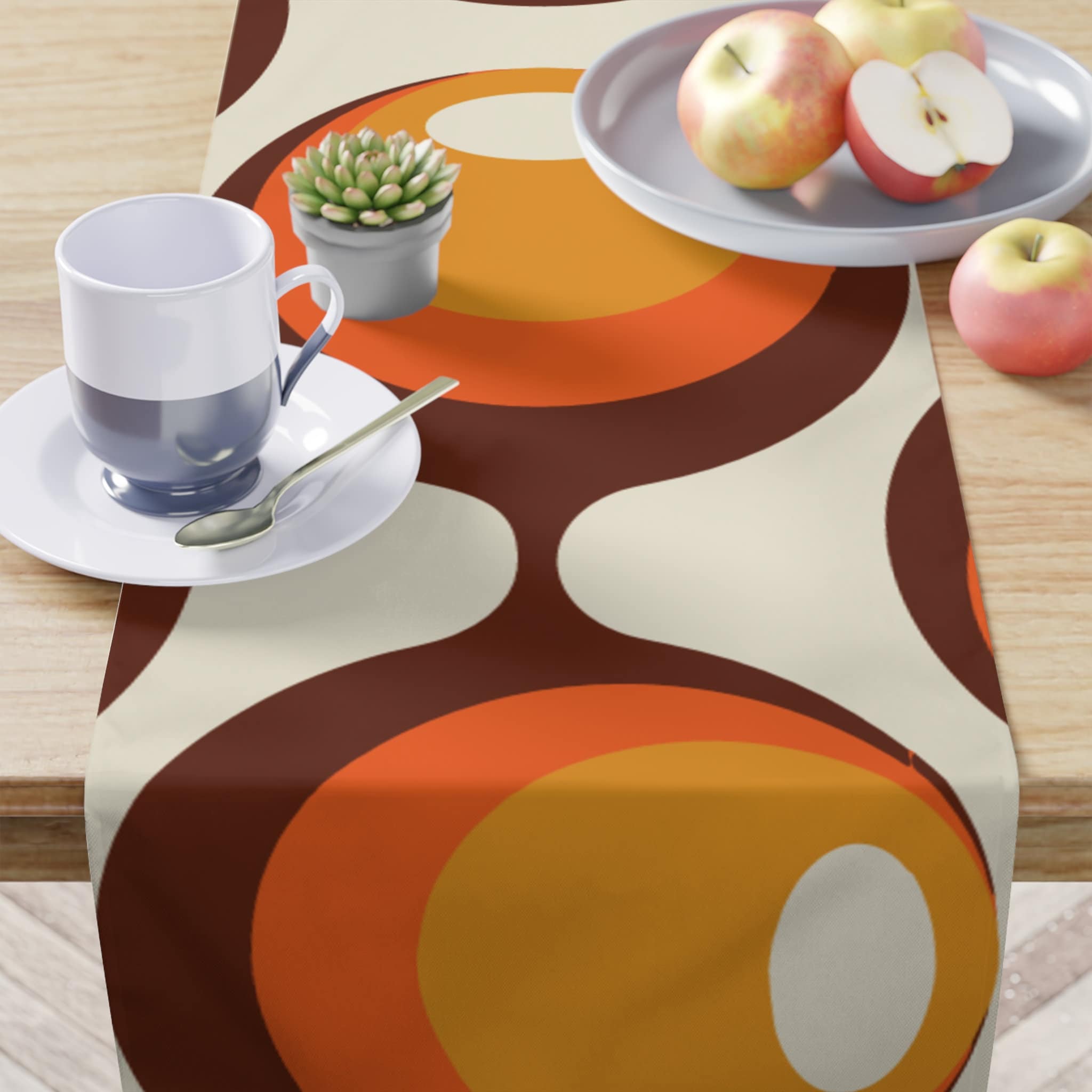 Kate McEnroe New York Retro Groovy Orbs Table Runner, Atomic Age Vintage Mid Century Modern Orange, Brown, Yellow Table Linens - KM13569723Table Runners18228246041296883766