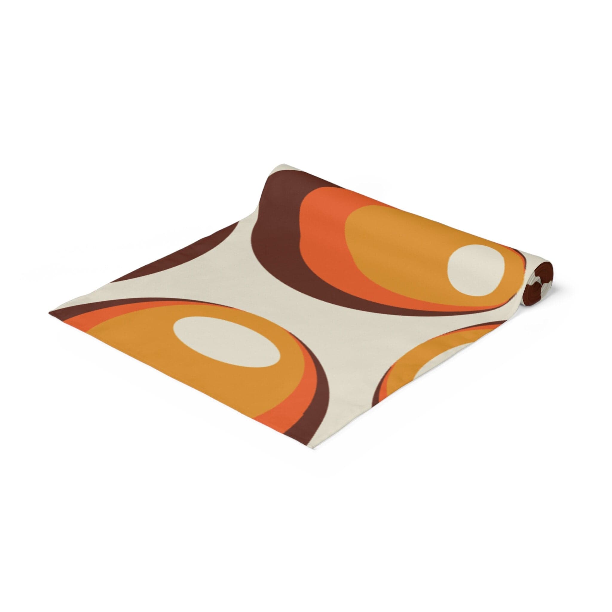 Kate McEnroe New York Retro Groovy Orbs Table Runner, Atomic Age Vintage Mid Century Modern Orange, Brown, Yellow Table Linens - KM13569723Table Runners18228246041296883766
