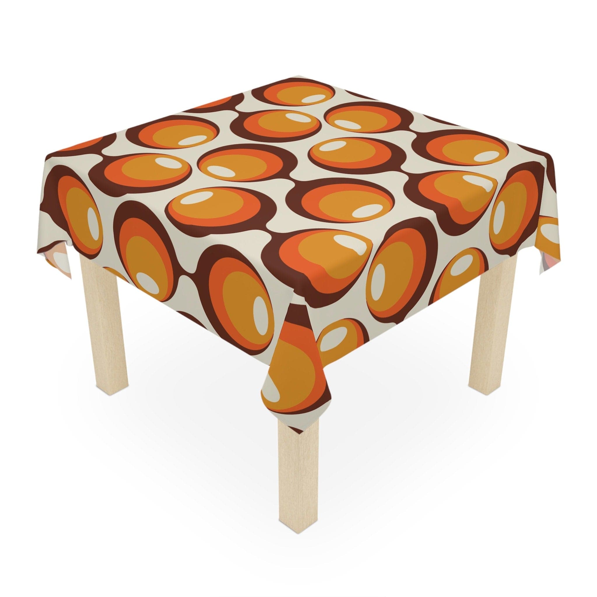 Kate McEnroe New York Retro Groovy Orbs Tablecloth, Atomic Age Vintage Mid Century Modern Orange, Brown, Yellow Table Linens - KM13569723Tablecloths13555613521045870735