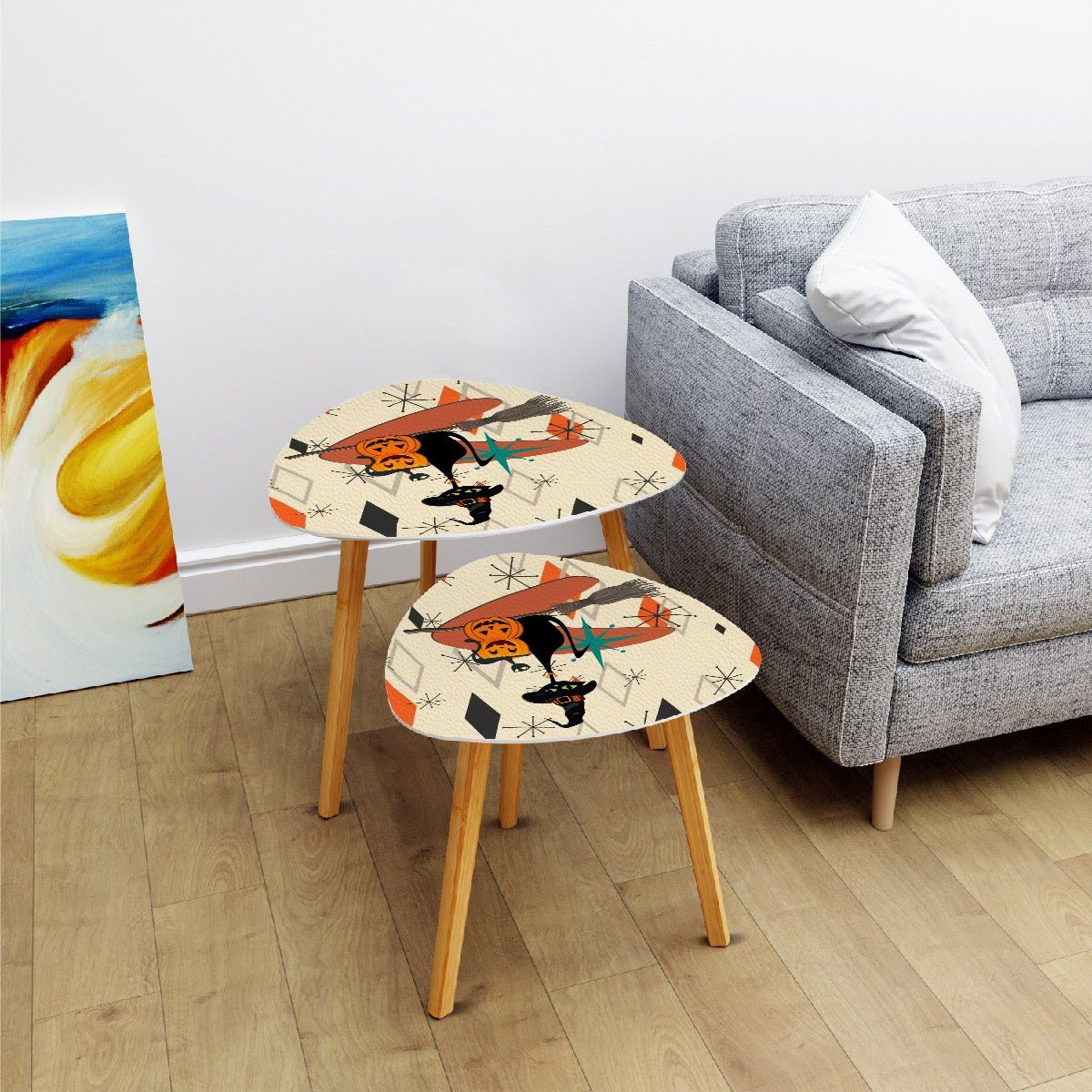 Kate McEnroe New York Retro Halloween Atomic Cat Nesting Tables, Mid Century Modern Pumpkin Witch AccentNesting Tables9gn1pJ2veE