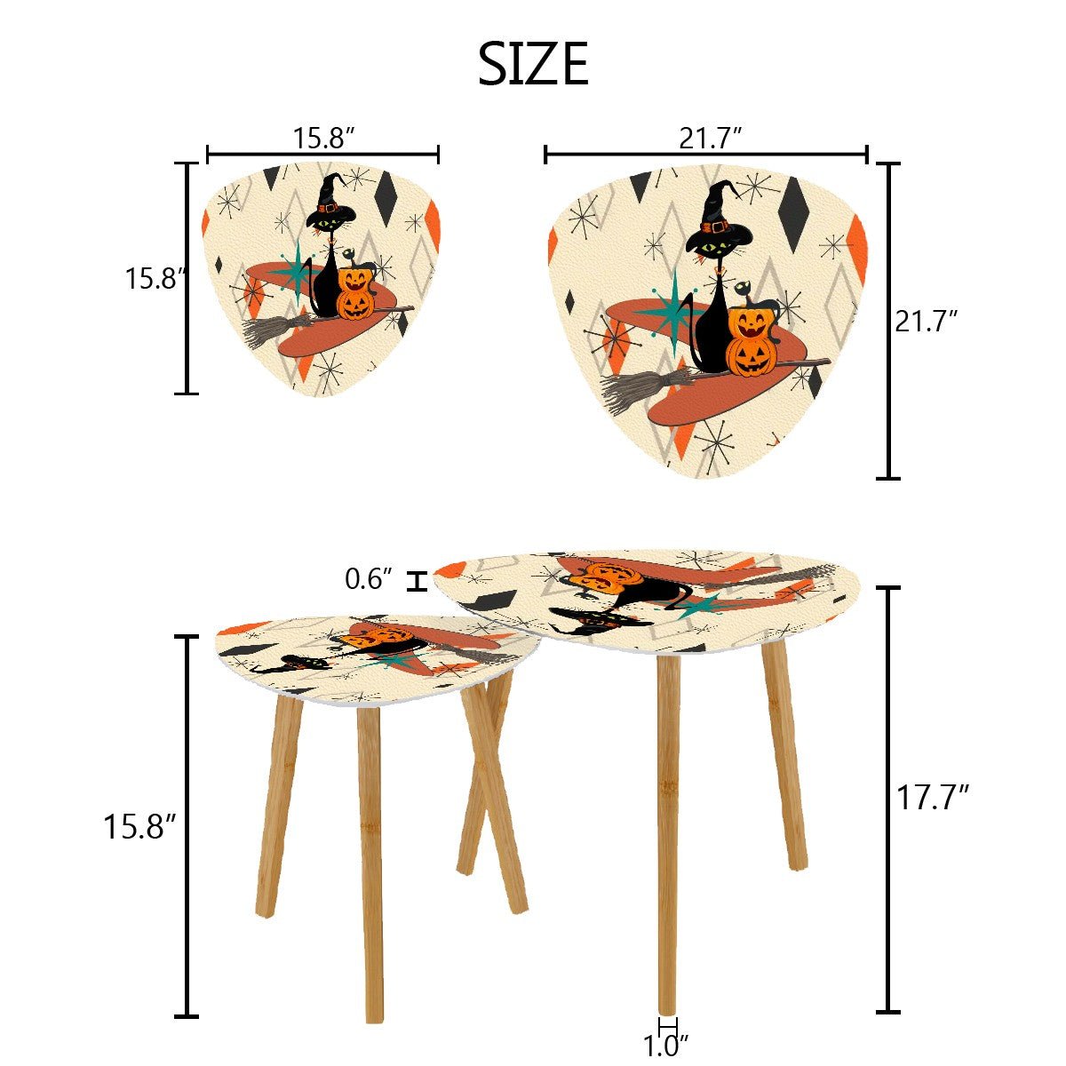 Kate McEnroe New York Retro Halloween Atomic Cat Nesting Tables, Mid Century Modern Pumpkin Witch AccentNesting Tables9gn1pJ2veE