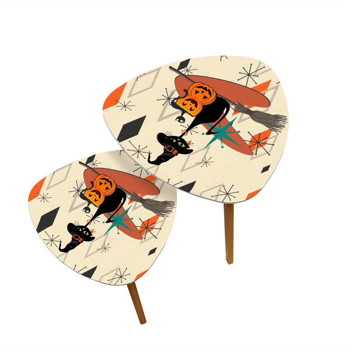 Kate McEnroe New York Retro Halloween Atomic Cat Nesting Tables, Mid Century Modern Pumpkin Witch AccentNesting Tables9gn1pJ2veE