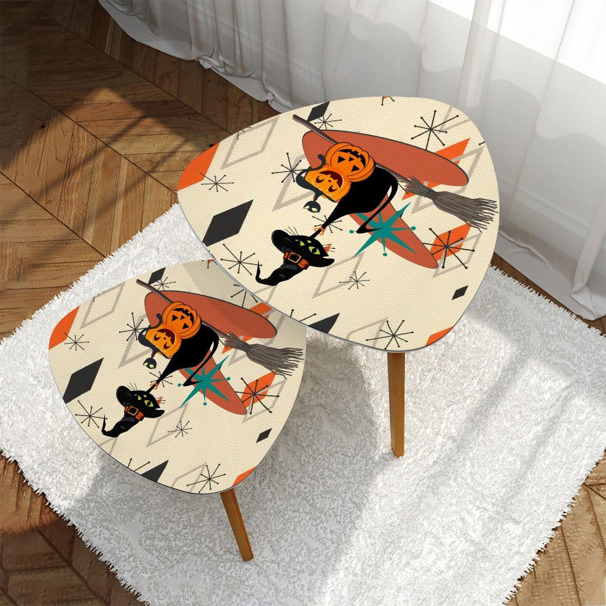 Kate McEnroe New York Retro Halloween Atomic Cat Nesting Tables, Mid Century Modern Pumpkin Witch AccentNesting Tables9gn1pJ2veE