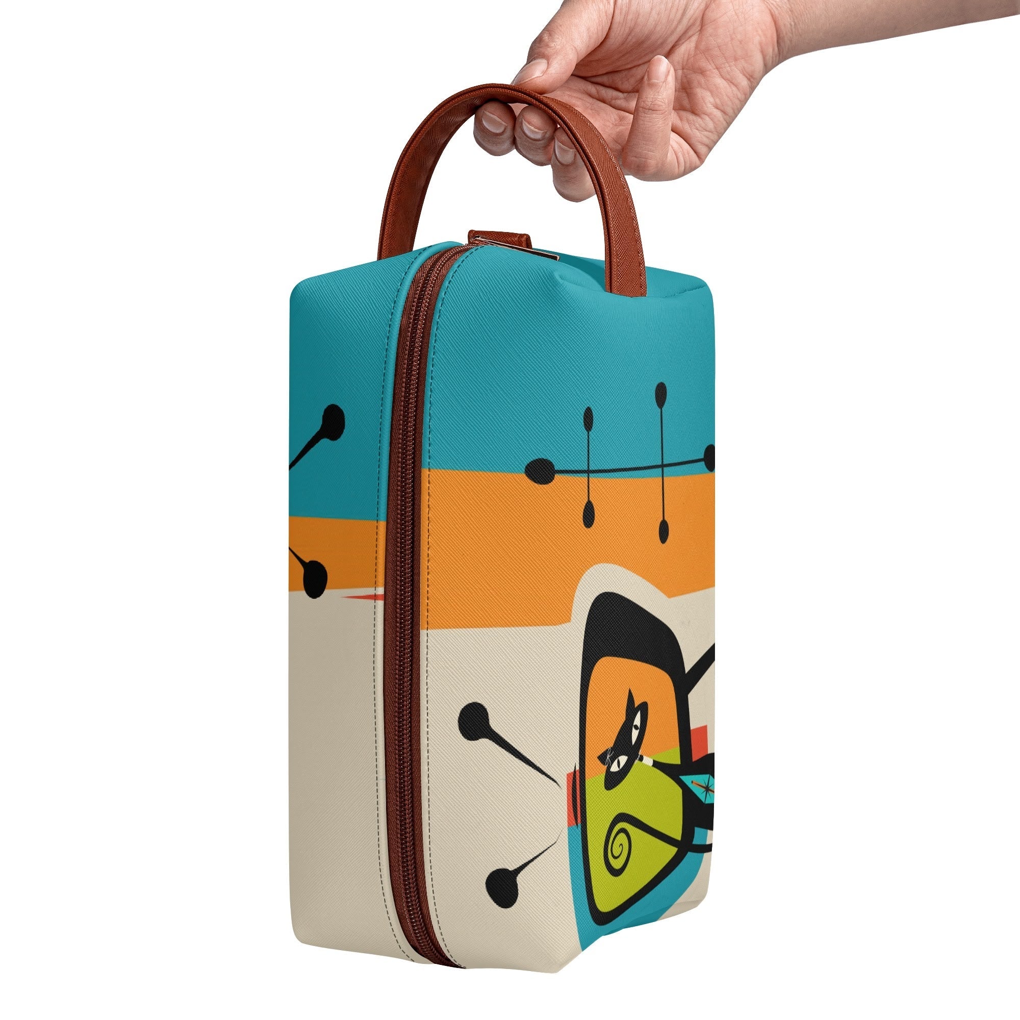 Kate McEnroe New York Retro Kitsch Atomic Cat Retro TV Toiletry Bag, Mid Century Modern Starburst Cosmetic BagCosmetic & Toiletry BagsNGZR5M5W - 1