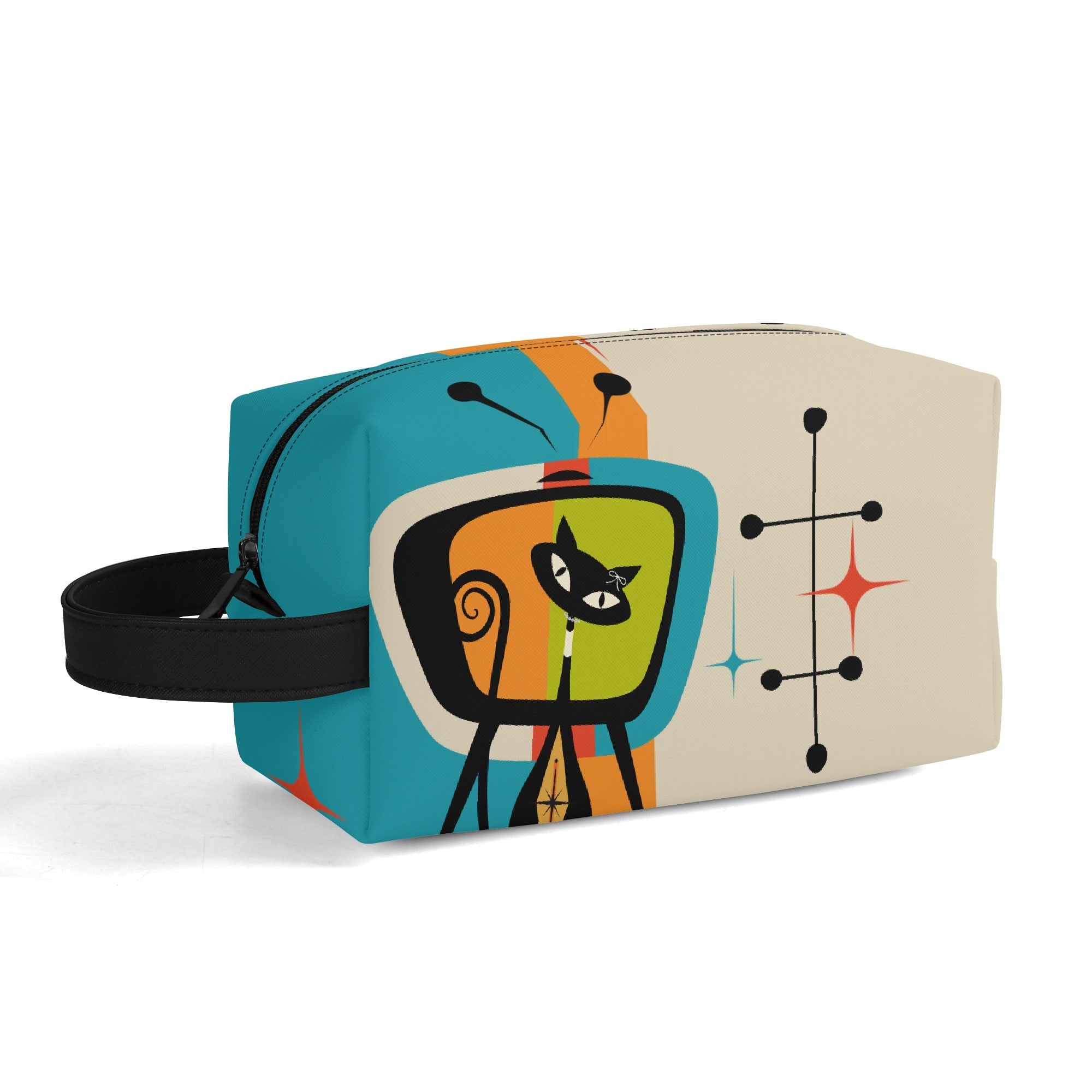 Kate McEnroe New York Retro Kitsch Atomic Cat Retro TV Toiletry Bag, Mid Century Modern Starburst Cosmetic BagCosmetic & Toiletry BagsNGZR5M5W - 2