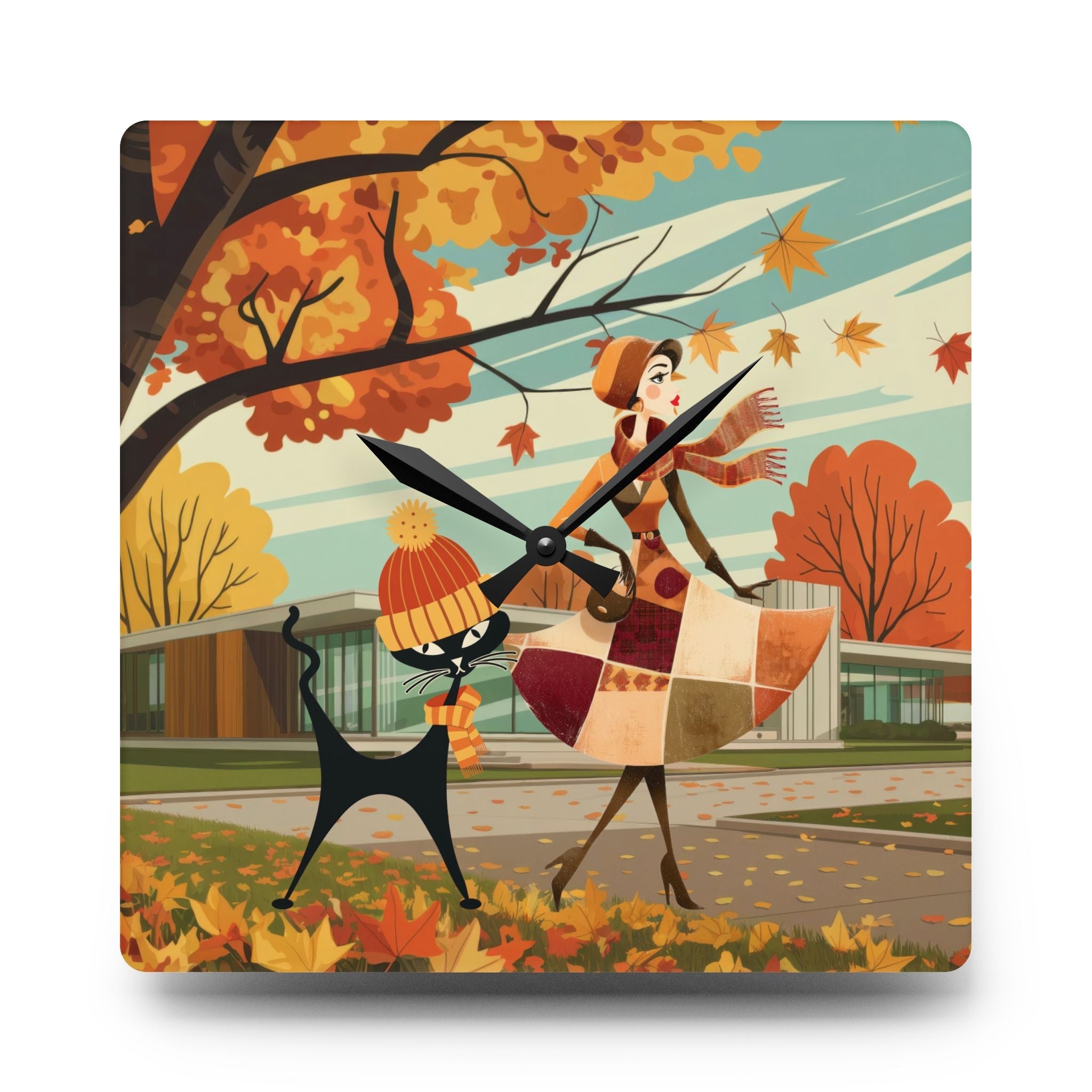 Kate McEnroe New York Retro Kitsch Atomic Cat Wall Clock | Mid Century Modern Autumn DecorWall Clocks70245803480963854970