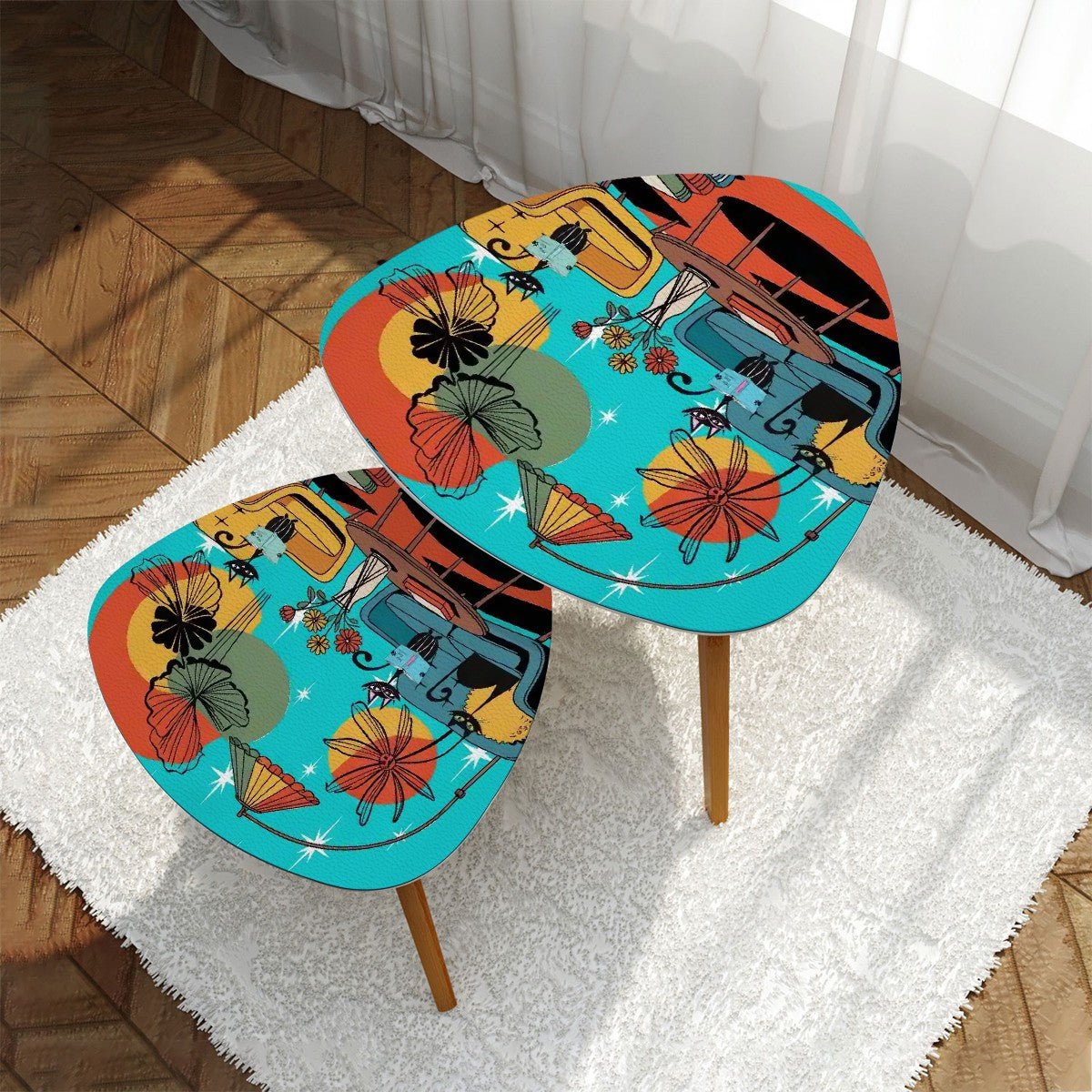 Kate McEnroe New York Retro Kitsch Cat Lounge Nesting Tables, MCM Book Nook Accent, 1950s Mod Reading Corner FurnitureNesting Tables8cF1reB5lM