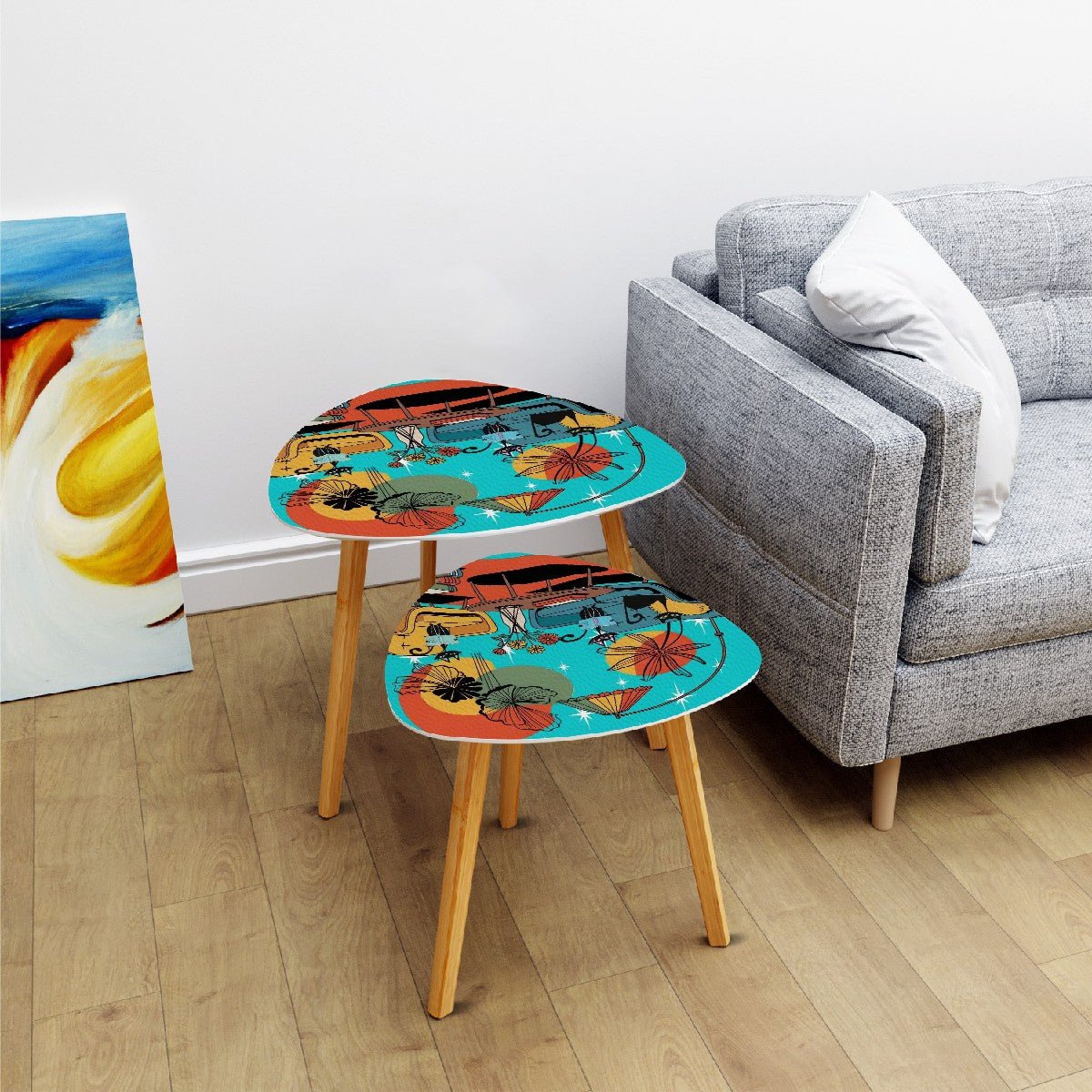 Kate McEnroe New York Retro Kitsch Cat Lounge Nesting Tables, MCM Book Nook Accent, 1950s Mod Reading Corner FurnitureNesting Tables8cF1reB5lM