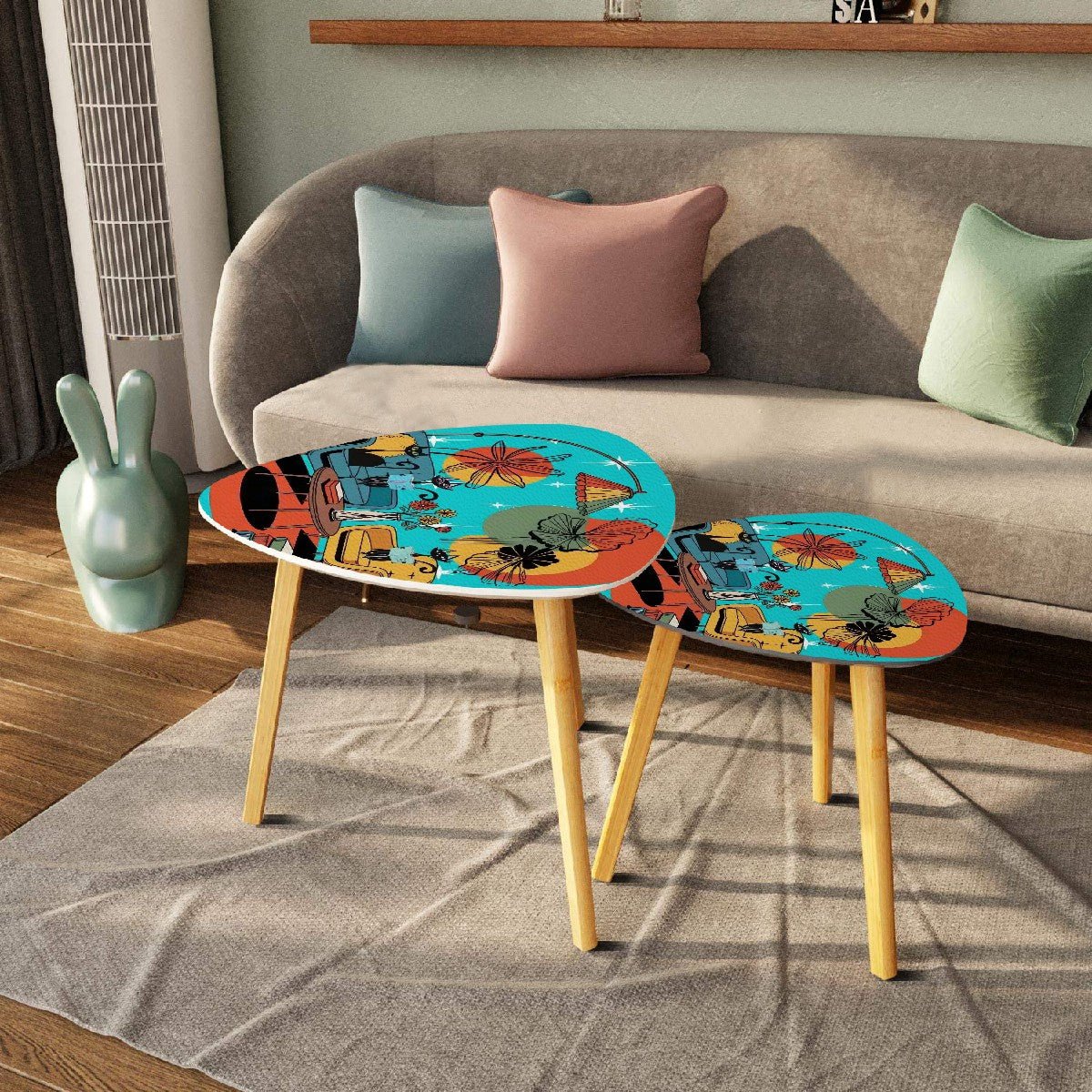 Kate McEnroe New York Retro Kitsch Cat Lounge Nesting Tables, MCM Book Nook Accent, 1950s Mod Reading Corner FurnitureNesting Tables8cF1reB5lM