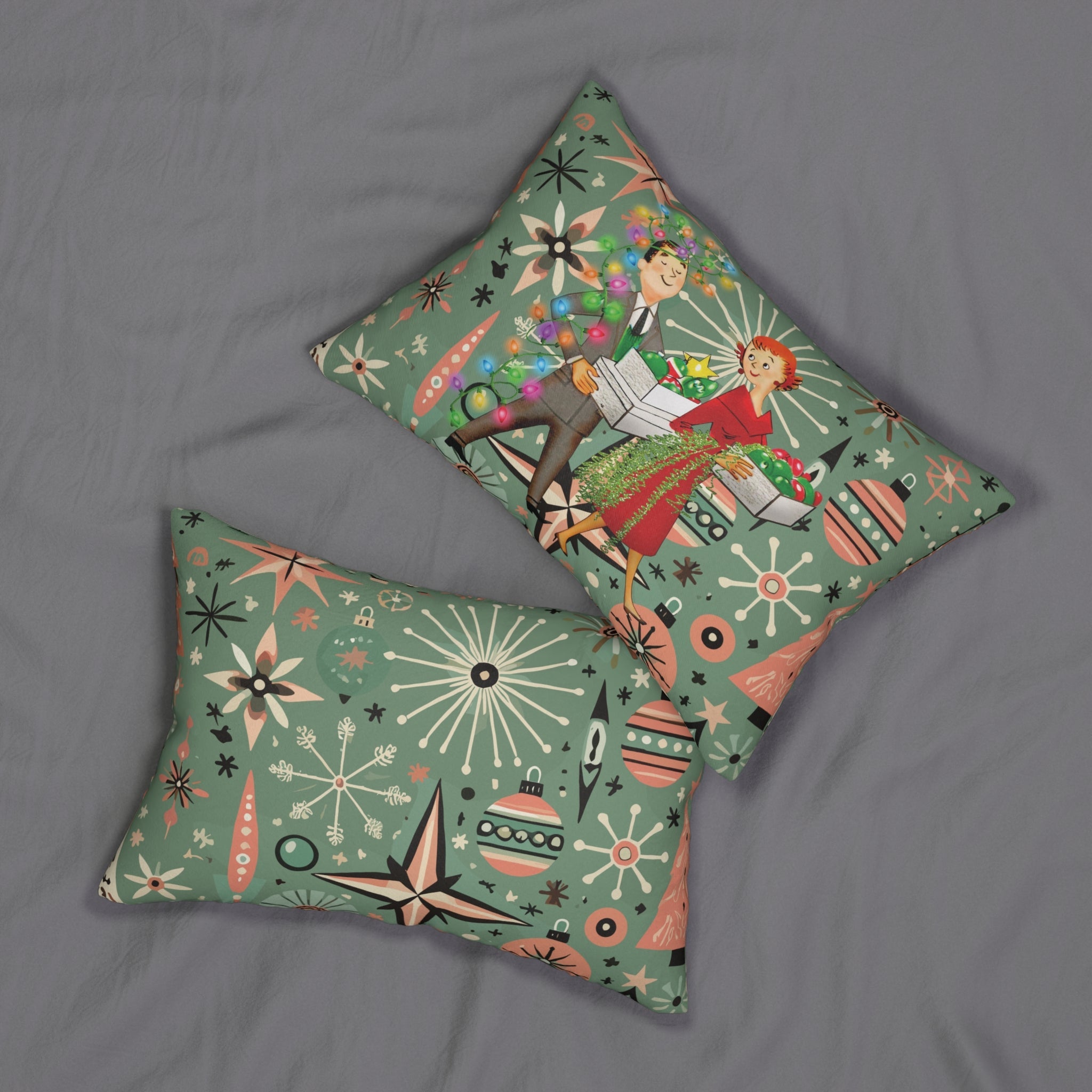 Kate McEnroe New York Retro Kitsch Christmas Lumbar Pillow, Mid Century Modern Holiday Decor, 1950s Atomic Starburst CushionLumbar Pillows78727207343679844011
