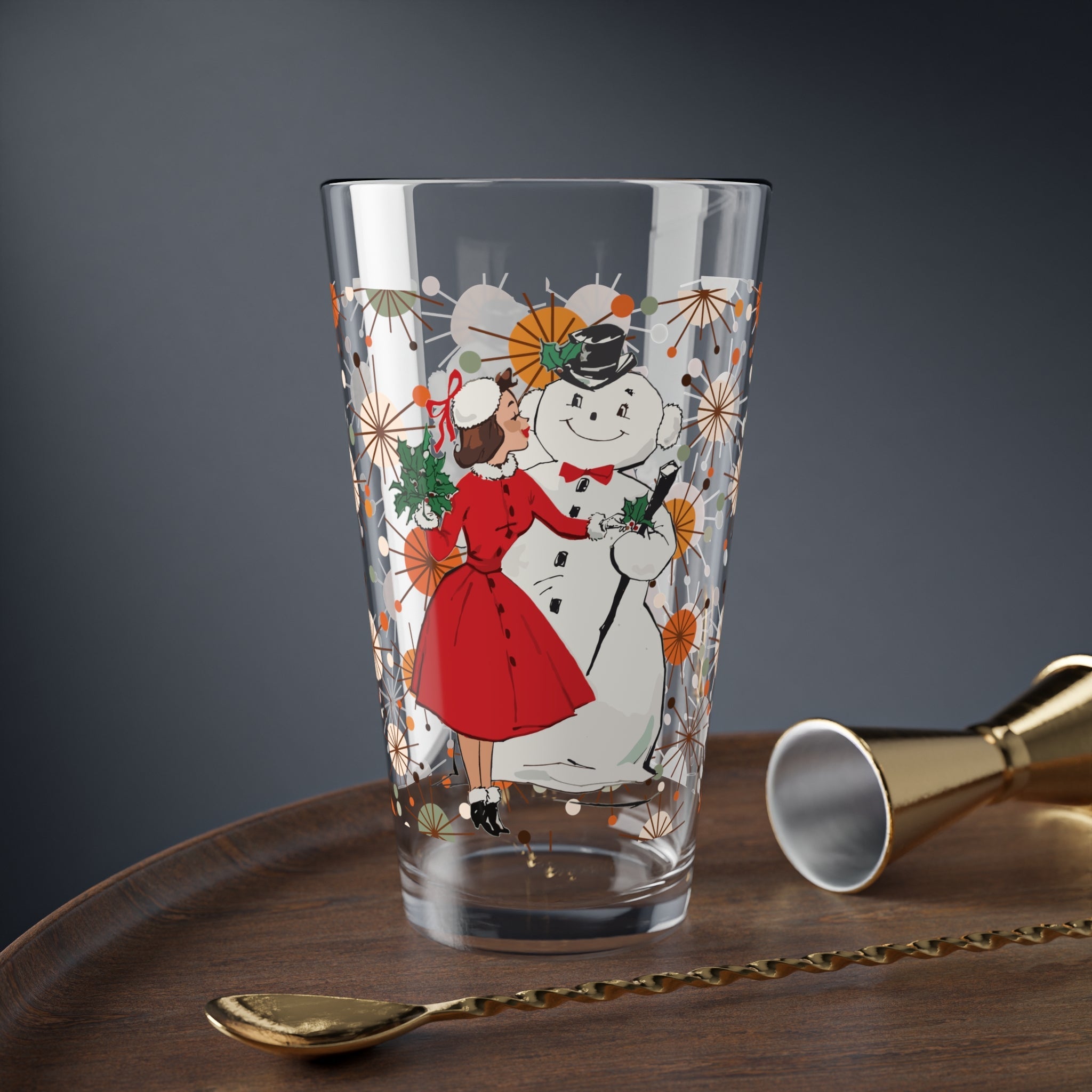 Kate McEnroe New York Retro Kitsch Christmas Pint Glass, Vintage Holiday MCM Barware, 16oz Mid Century Modern Cocktail GlassPint Glasses15274403066539908368