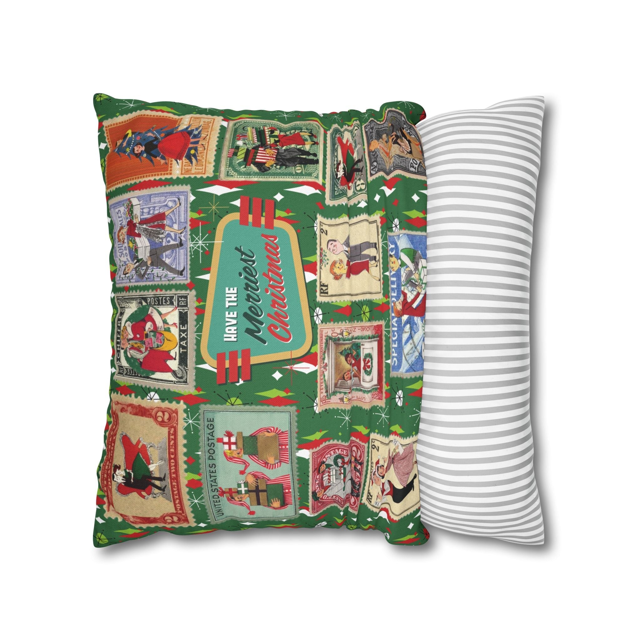 Kate McEnroe New York Retro Kitsch Christmas Vintage Stamp Throw Pillow Cover, 1950s Franciscan Diamond Starburst Holiday CushionThrow Pillow Covers21703667307641154329