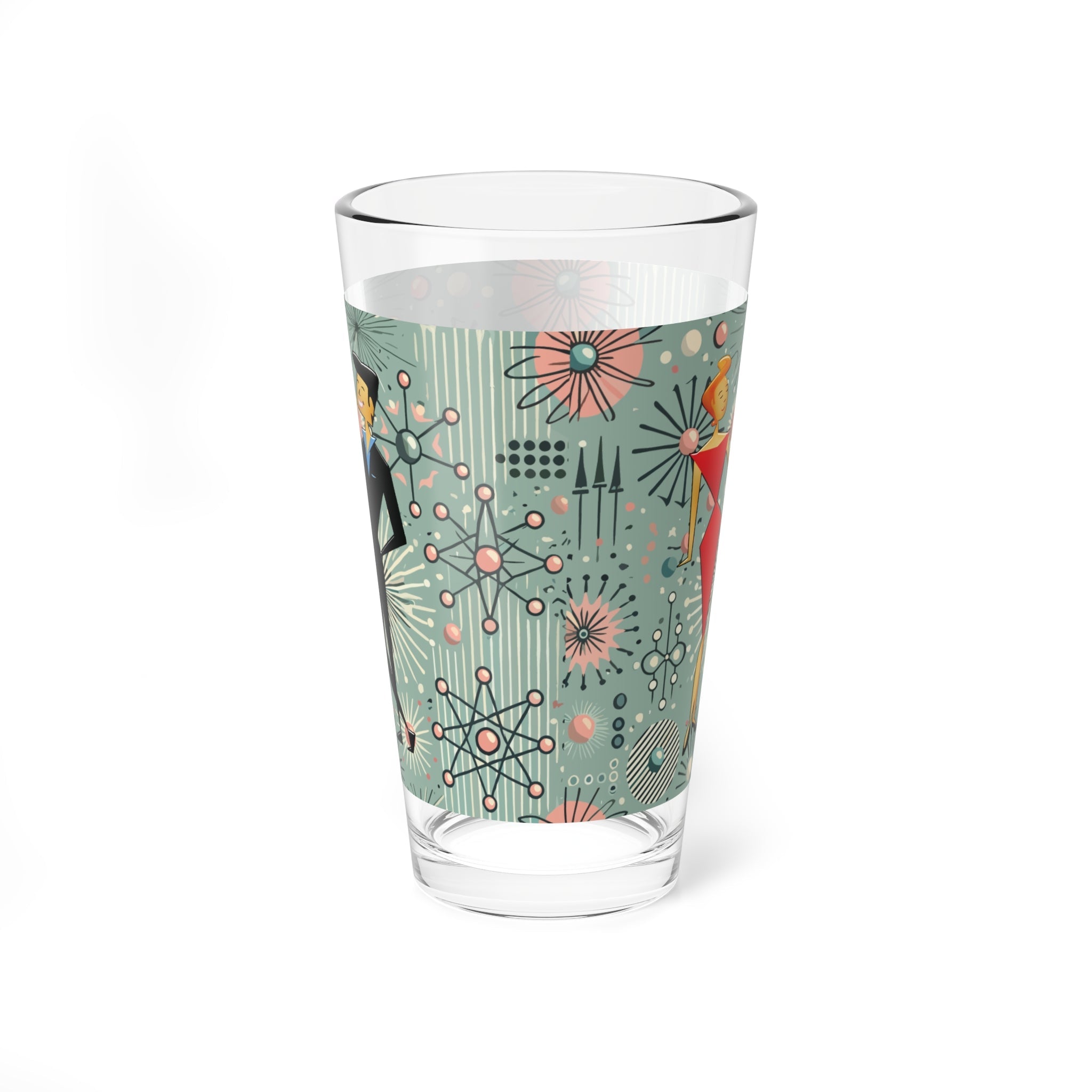 Kate McEnroe New York Retro Kitsch Couple Atomic Age Pint Glass, Vintage Sputnik Drinkware, Mid Century Modern Cocktail Mocktail GlassPint Glasses28202661528963368951
