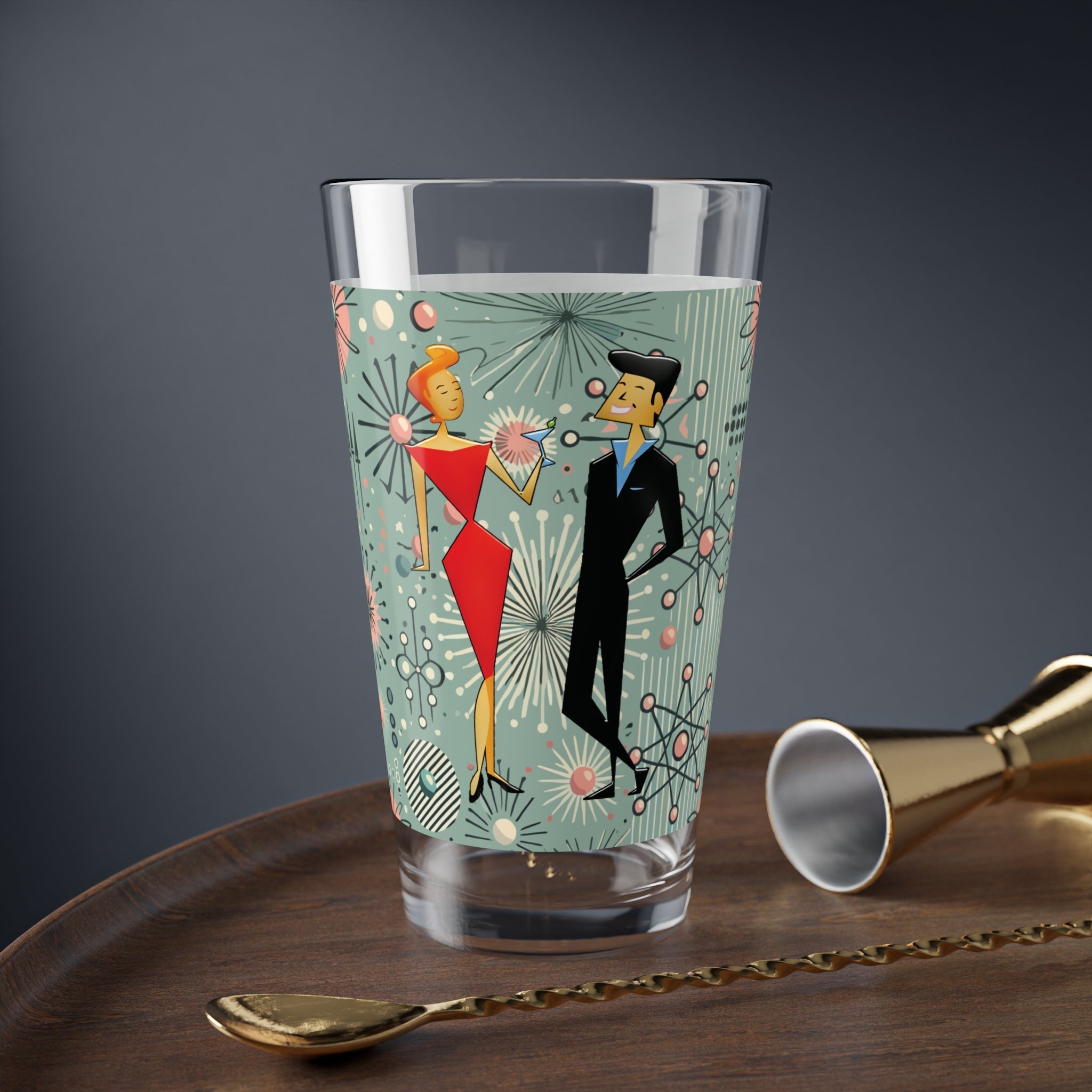 Kate McEnroe New York Retro Kitsch Couple Atomic Age Pint Glass, Vintage Sputnik Drinkware, Mid Century Modern Cocktail Mocktail GlassPint Glasses28202661528963368951