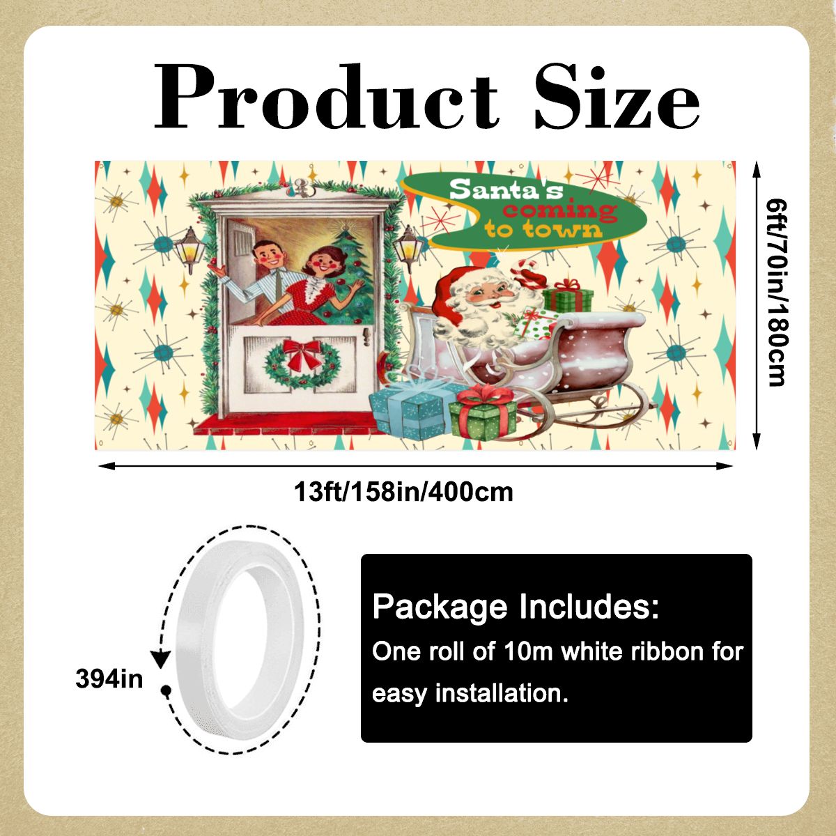 Kate McEnroe New York Retro Kitsch Santa Sleigh Garage Door Banner, Mid Century Modern 50s Couple Christmas Card Outdoor DecorationGarage Door BannerRspyGti3VW