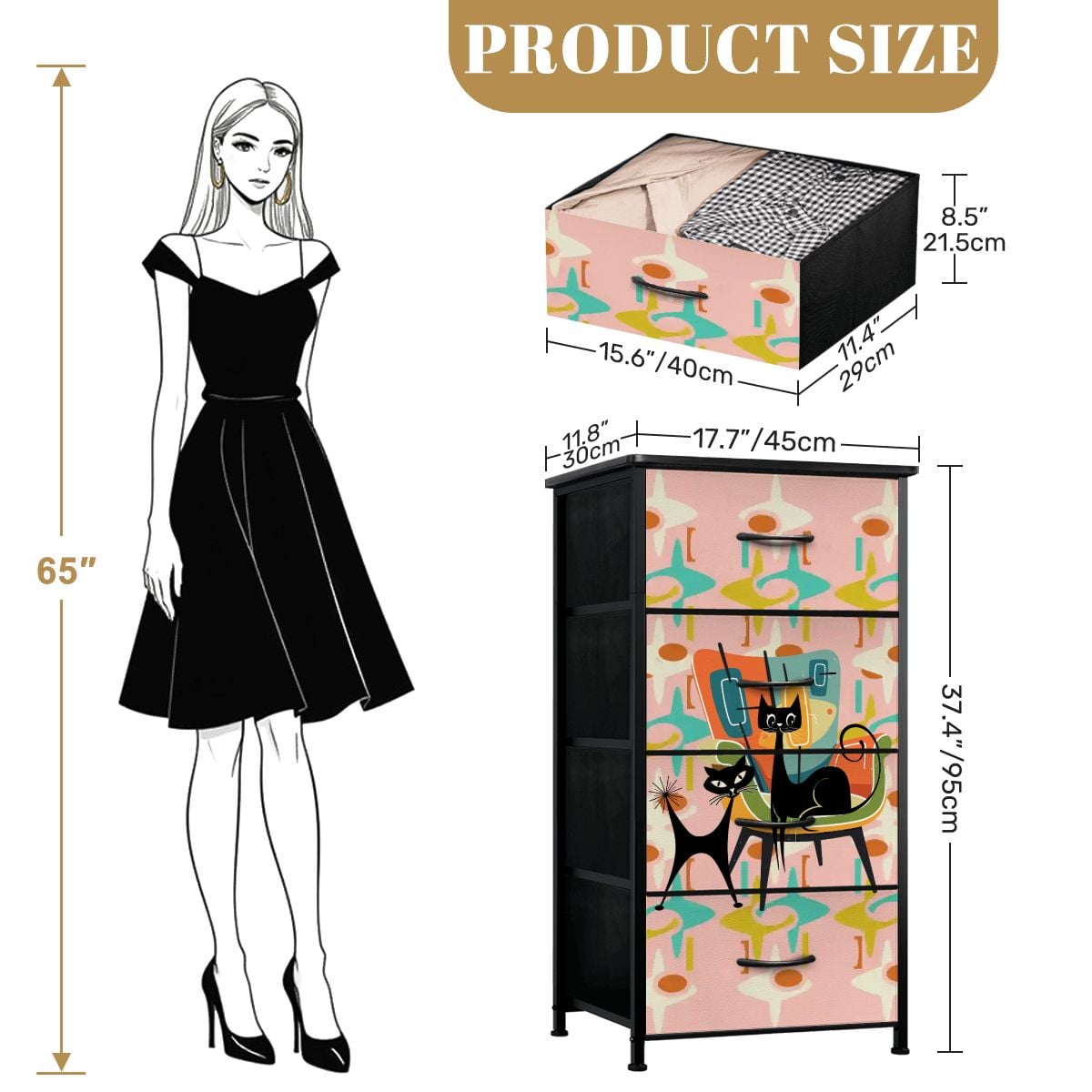 Kate McEnroe New York Retro Kitschy Atomic Cat Starburst Geometric 1950s 4 Drawer DresserDressersGK9VipHHhW