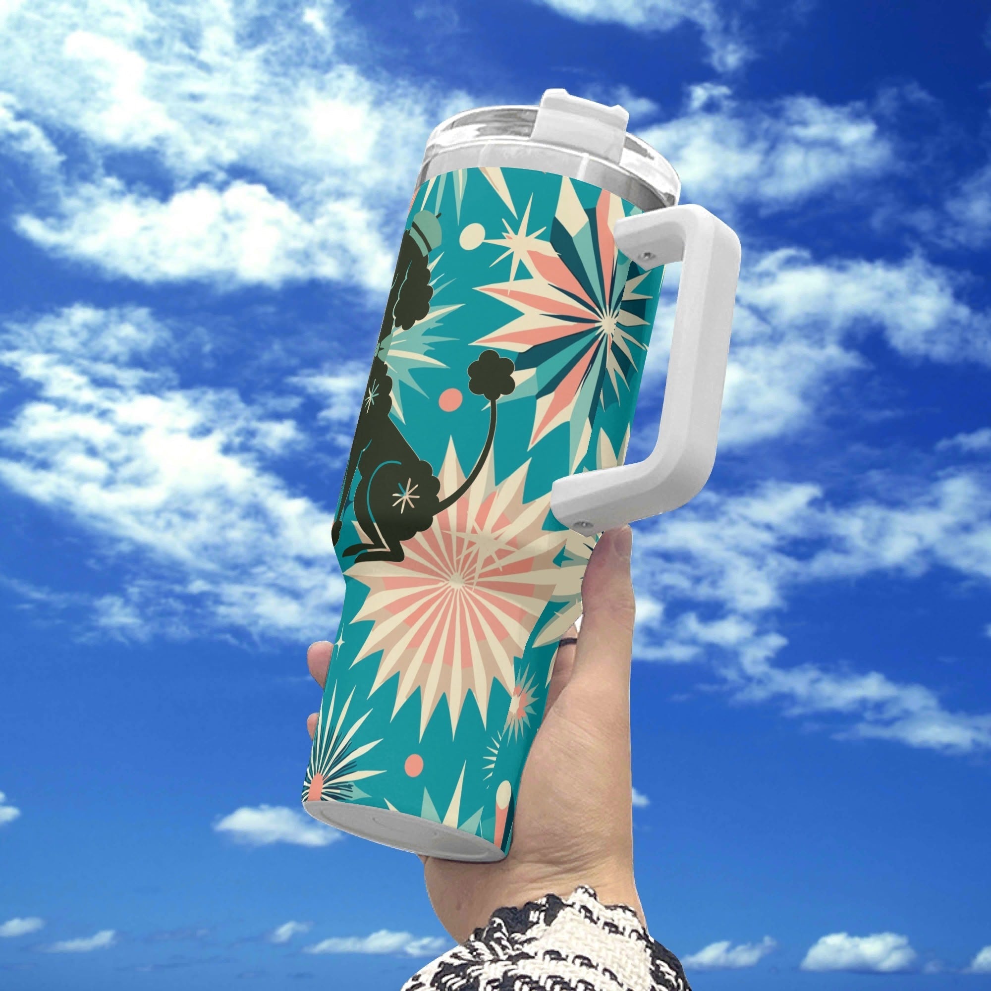 Kate McEnroe New York Retro Kitschy Atomic Starburst Poodle 40oz Teal TumblerTumblersN4MGXJXW-1