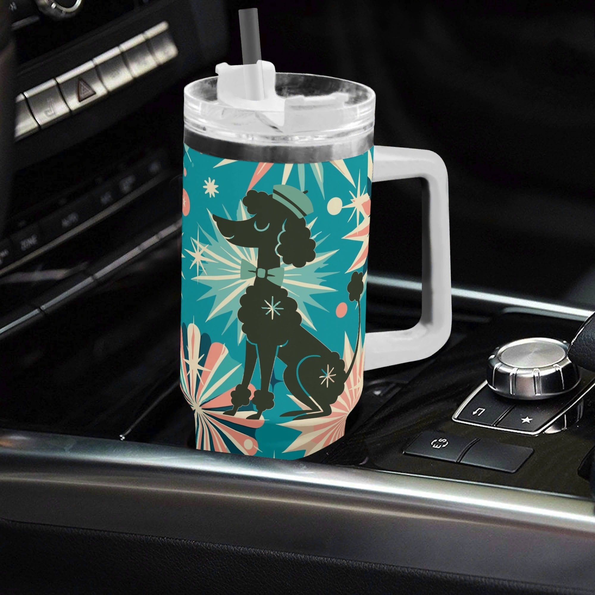 Kate McEnroe New York Retro Kitschy Atomic Starburst Poodle 40oz Teal TumblerTumblersN4MGXJXW-1