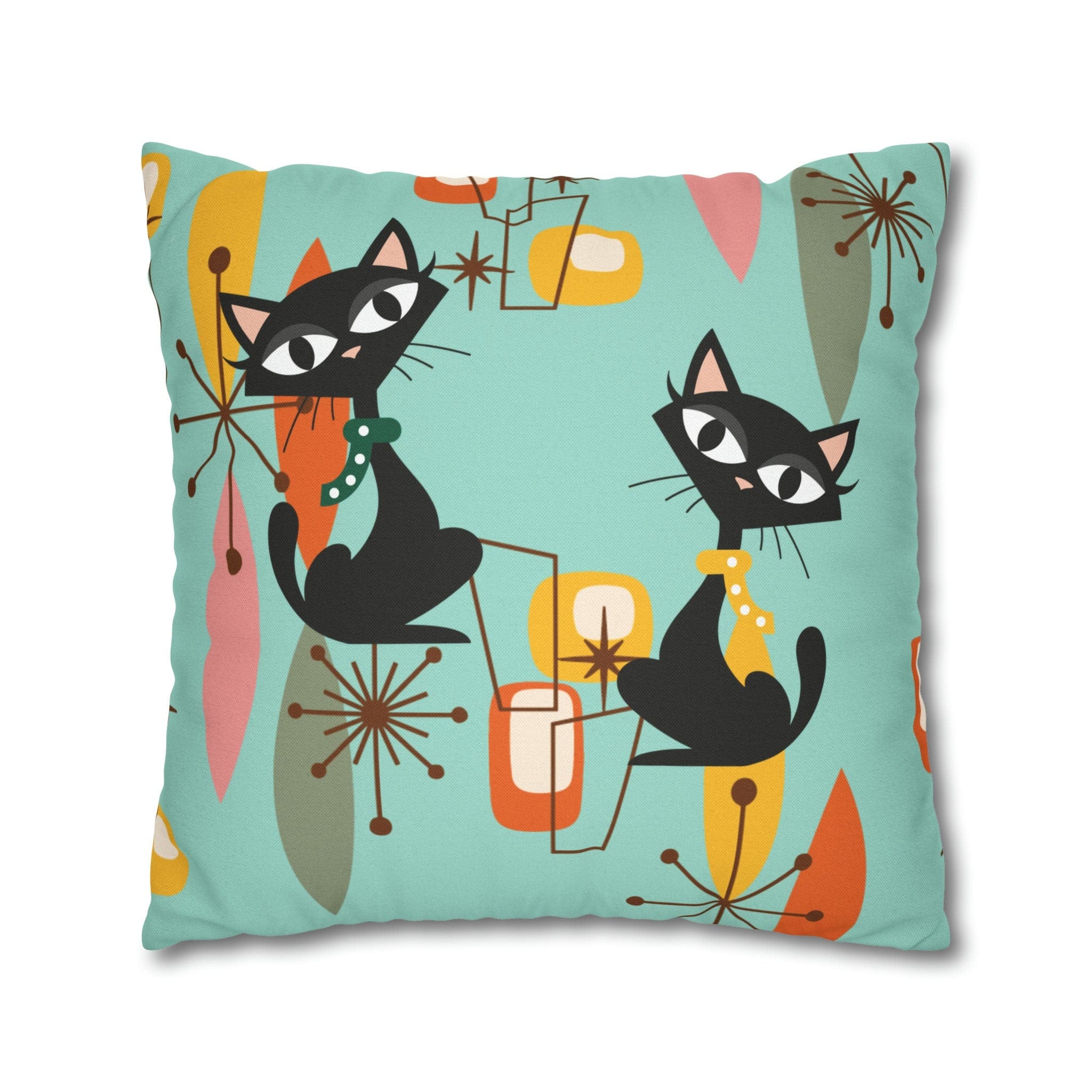 Kate McEnroe New York Retro Kitschy Cat Pillow Cover, Mid Century Modern Atomic Kitties Cushion Covers, Franciscan Diamond Starburst Geometric MCM Pillow CaseThrow Pillow Covers14655356921490697375