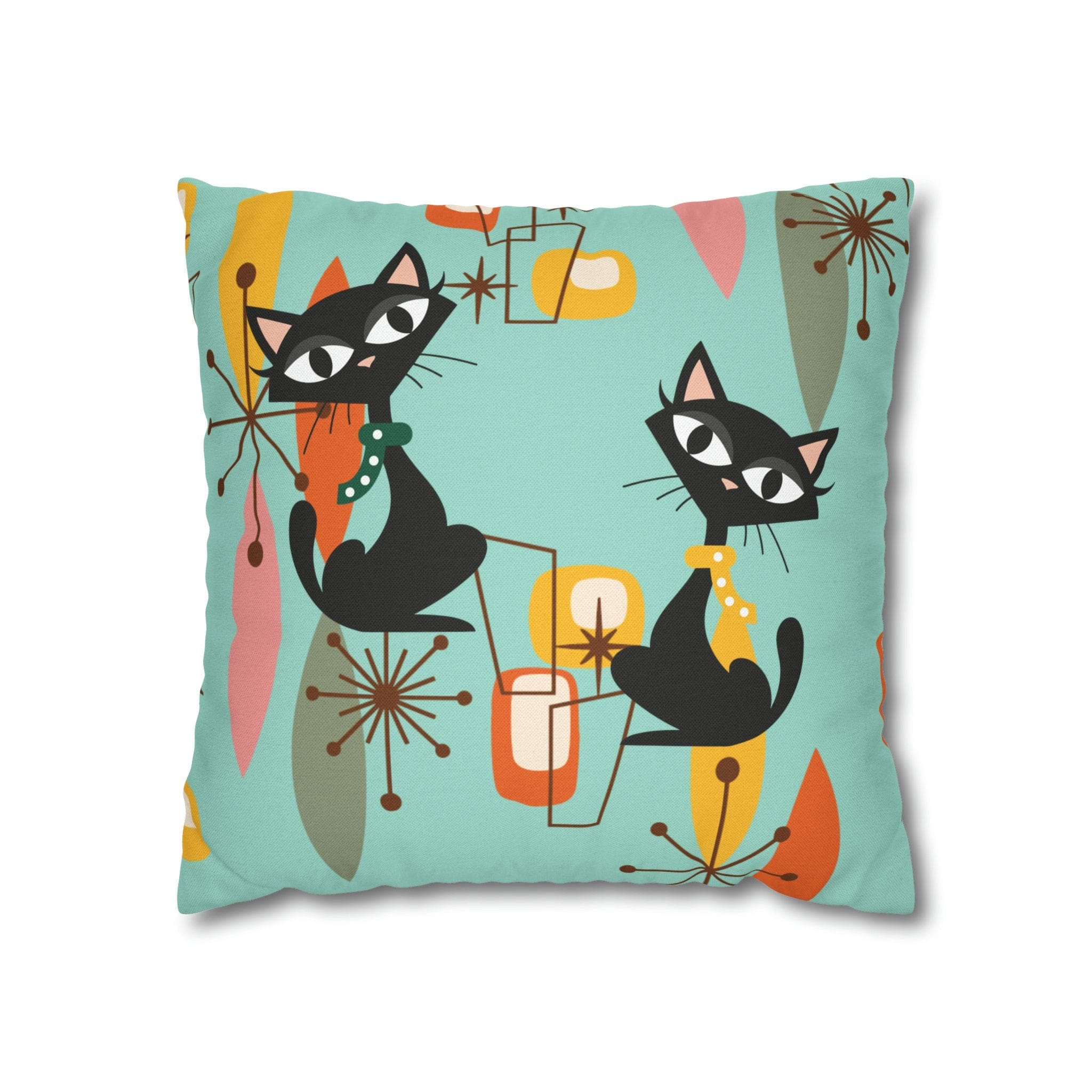Kate McEnroe New York Retro Kitschy Cat Pillow Cover, Mid Century Modern Atomic Kitties Cushion Covers, Franciscan Diamond Starburst Geometric MCM Pillow CaseThrow Pillow Covers14655356921490697375