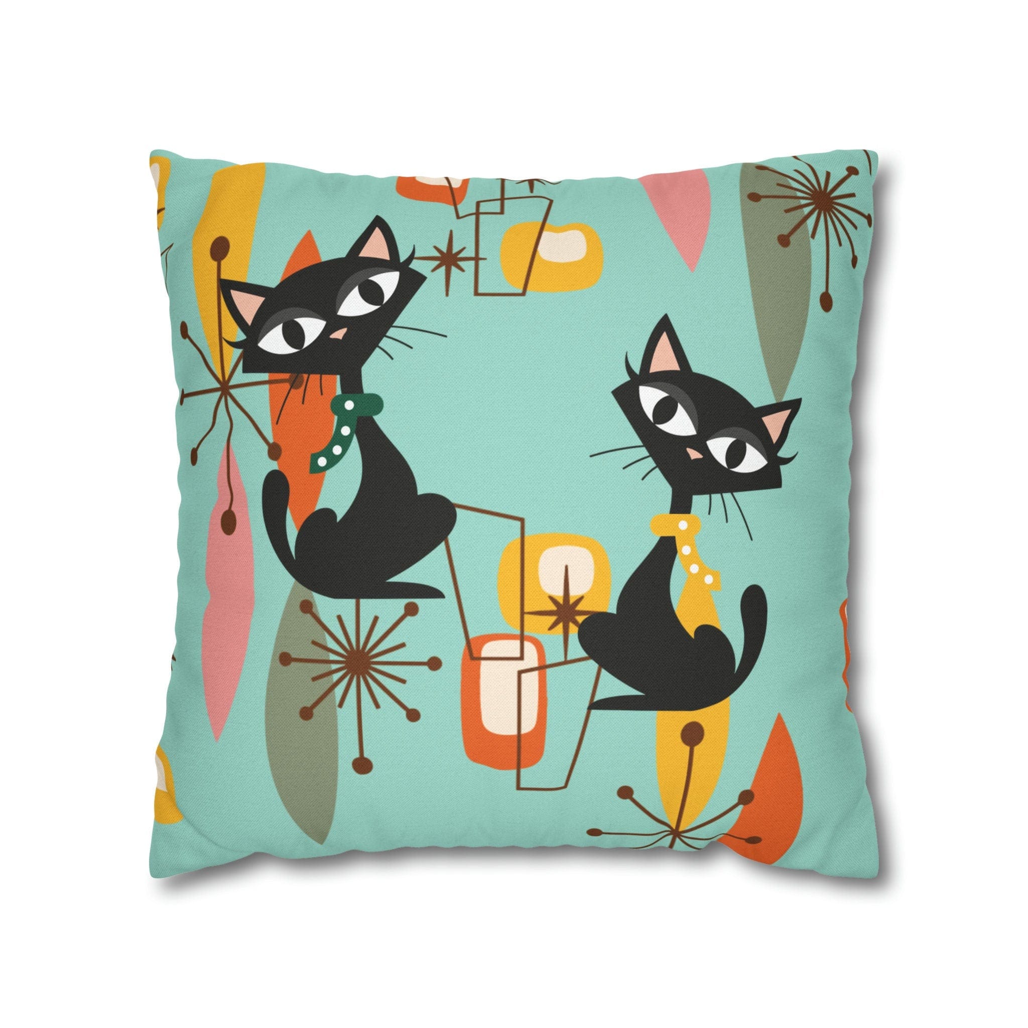 Kate McEnroe New York Retro Kitschy Cat Pillow Cover, Mid Century Modern Atomic Kitties Cushion Covers, Franciscan Diamond Starburst Geometric MCM Pillow CaseThrow Pillow Covers14655356921490697375