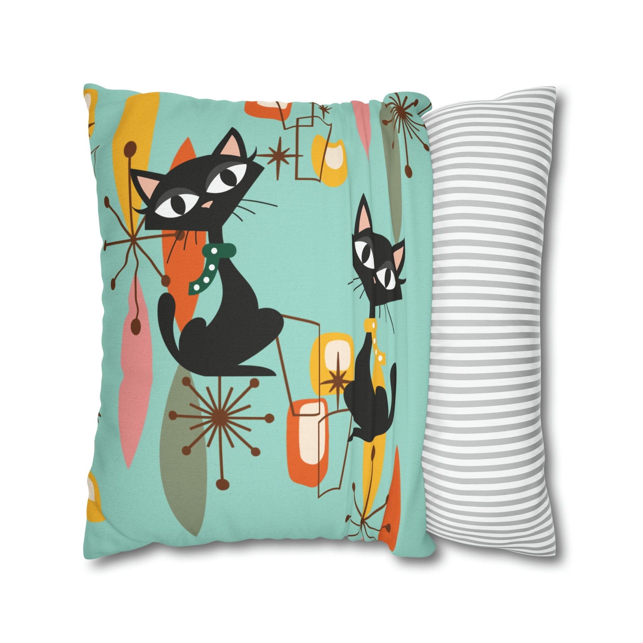 Kate McEnroe New York Retro Kitschy Cat Pillow Cover, Mid Century Modern Atomic Kitties Cushion Covers, Franciscan Diamond Starburst Geometric MCM Pillow CaseThrow Pillow Covers14655356921490697375