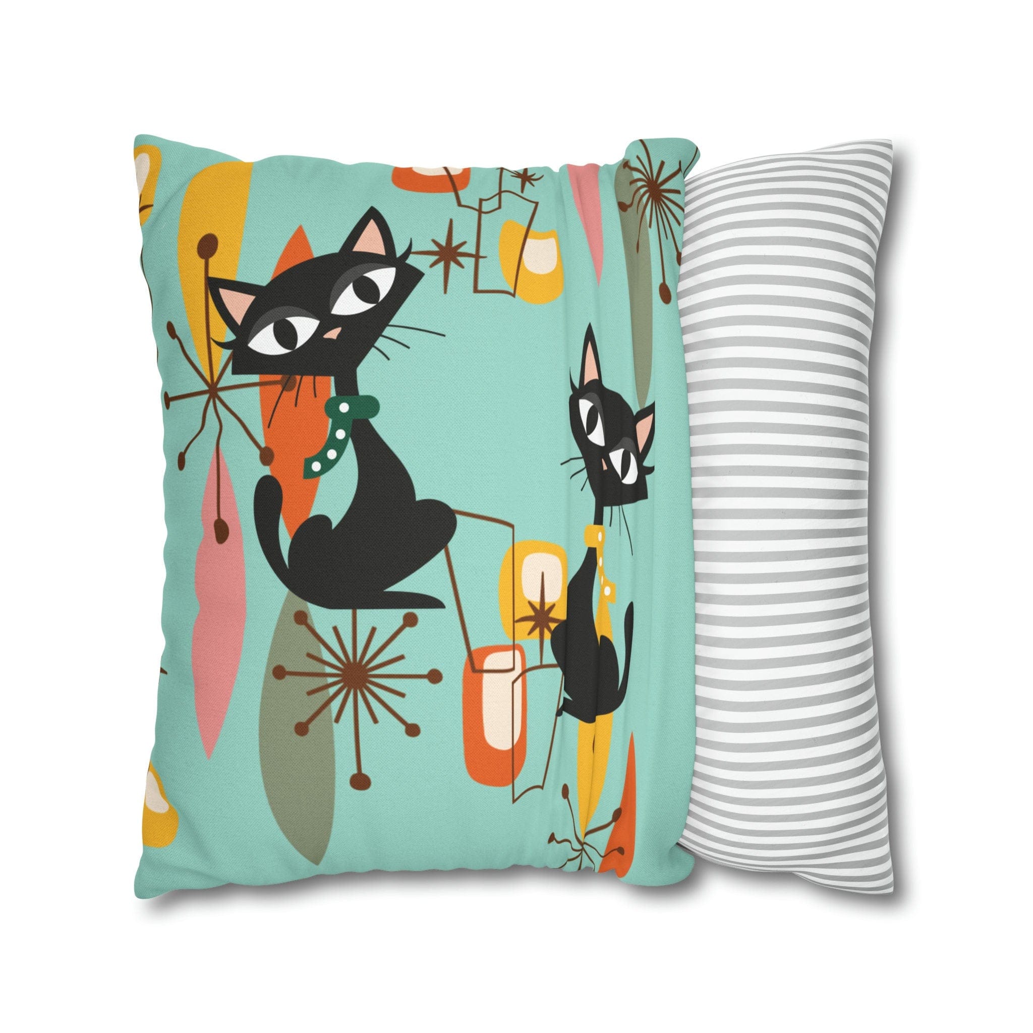 Kate McEnroe New York Retro Kitschy Cat Pillow Cover, Mid Century Modern Atomic Kitties Cushion Covers, Franciscan Diamond Starburst Geometric MCM Pillow CaseThrow Pillow Covers14655356921490697375