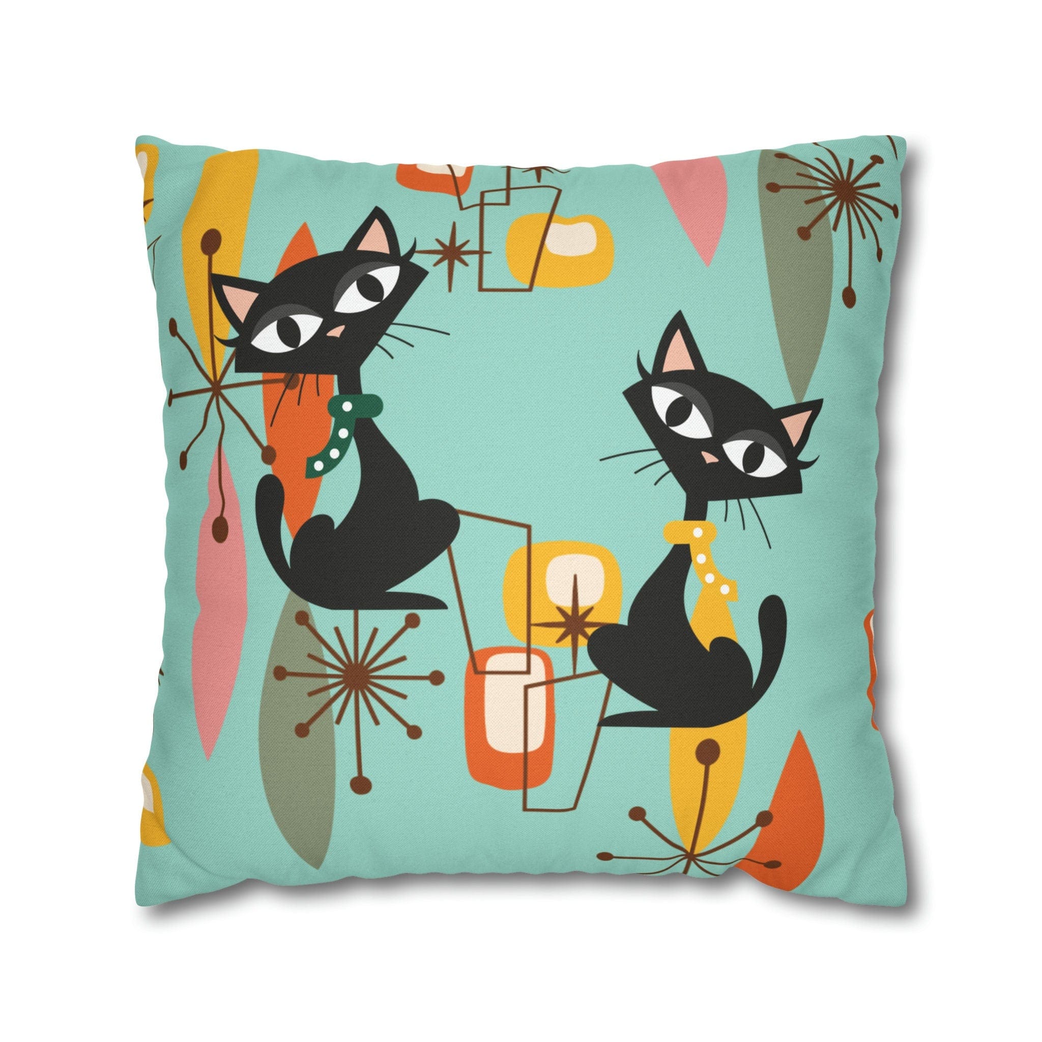 Kate McEnroe New York Retro Kitschy Cat Pillow Cover, Mid Century Modern Atomic Kitties Cushion Covers, Franciscan Diamond Starburst Geometric MCM Pillow CaseThrow Pillow Covers14655356921490697375
