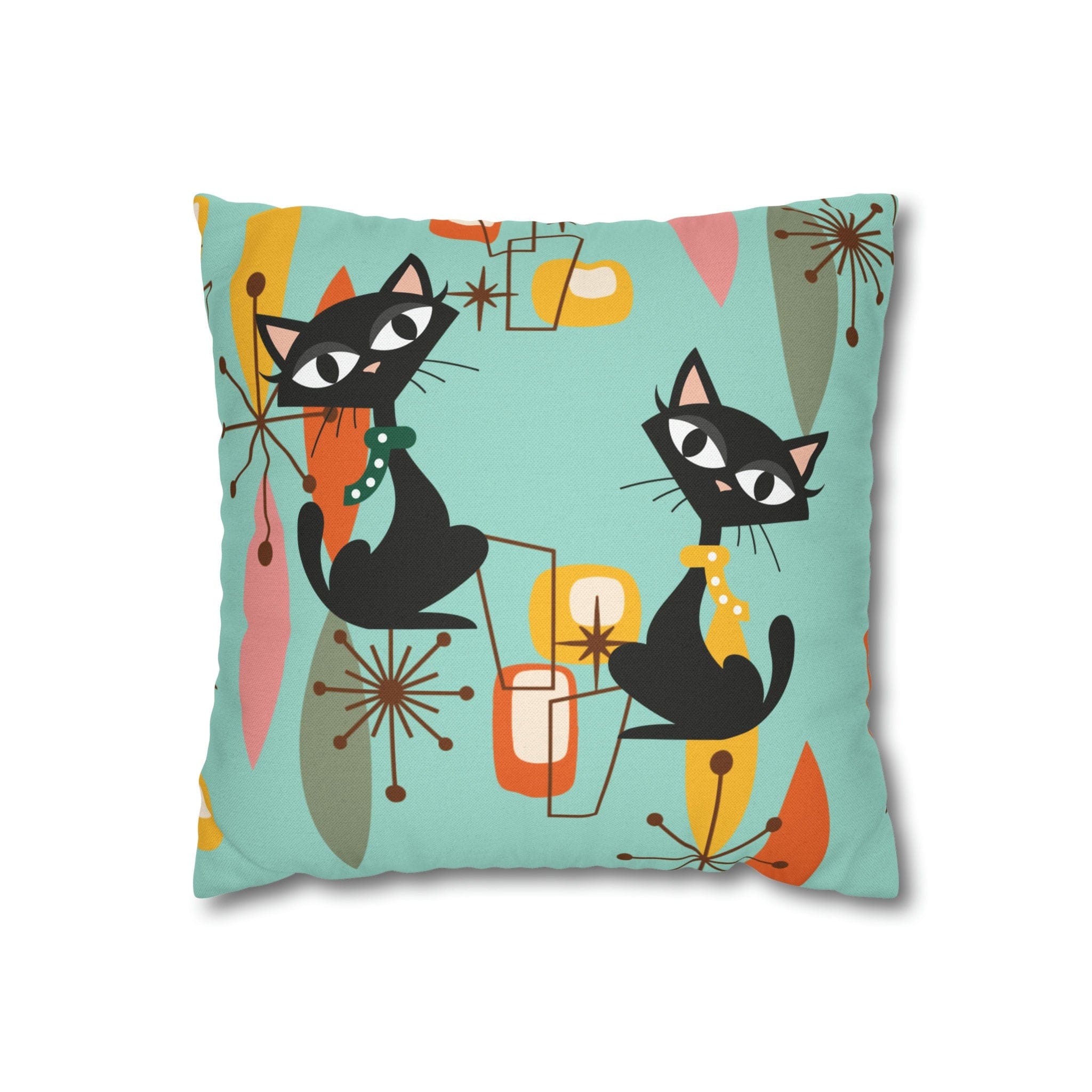 Kate McEnroe New York Retro Kitschy Cat Pillow Cover, Mid Century Modern Atomic Kitties Cushion Covers, Franciscan Diamond Starburst Geometric MCM Pillow CaseThrow Pillow Covers14655356921490697375