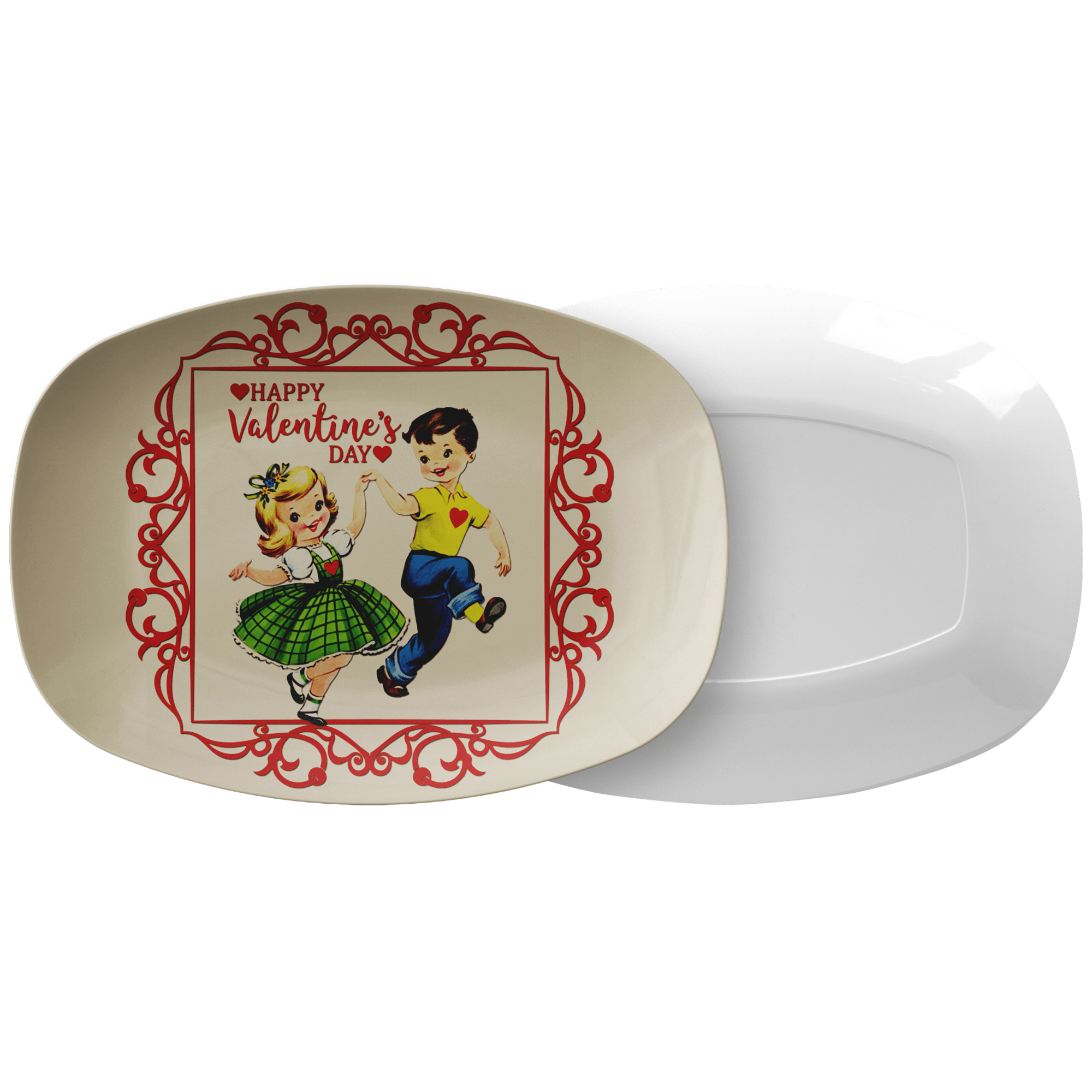 Kate McEnroe New York Retro Kitschy Valentine Platter, Vintage Mid Century Modern Dancing Boy Girl 50s Romantic DinnerwareServing PlattersP23BYGLVAL3