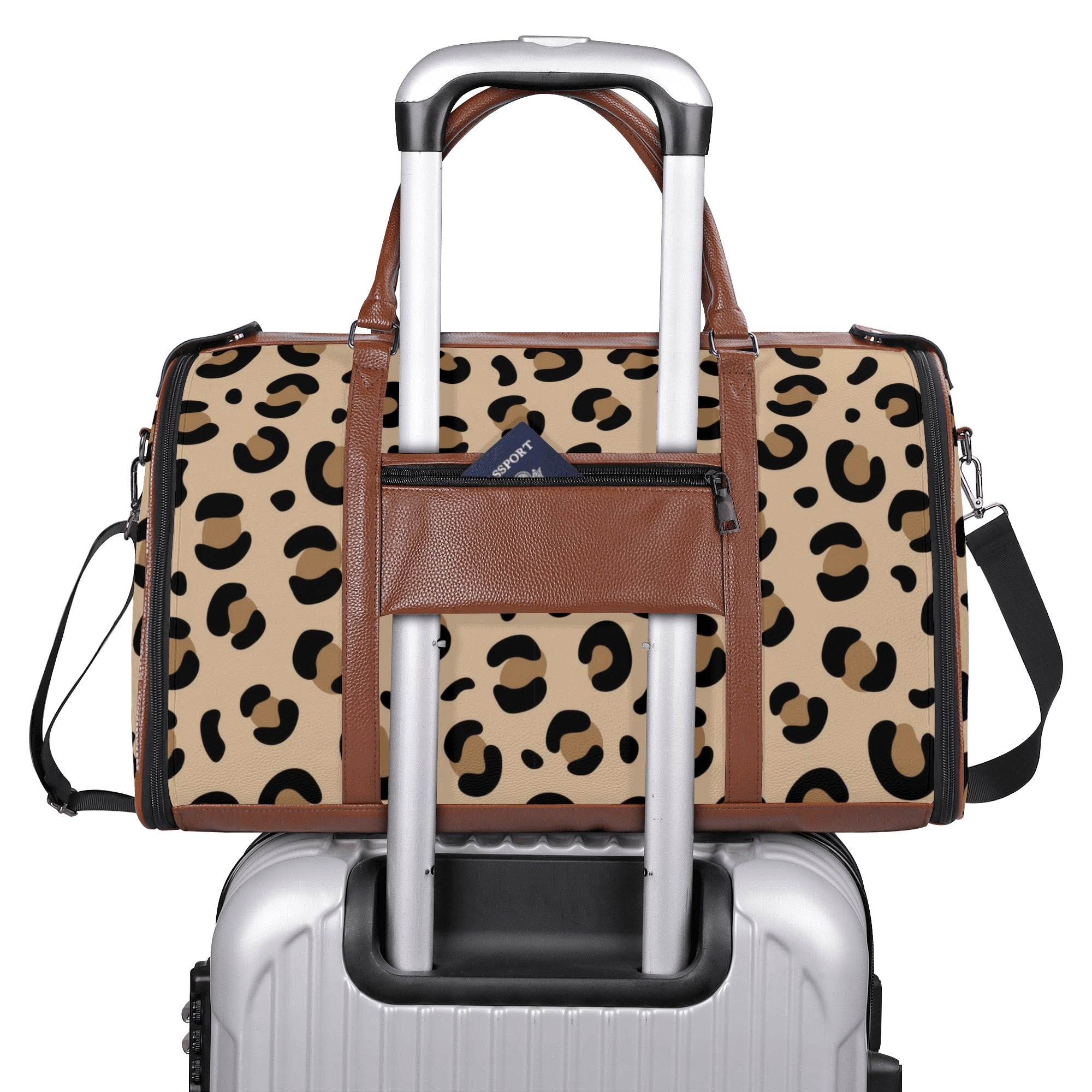 Kate McEnroe New York Retro Leopard Print Atomic Cat Rockabilly Foldable Duffel BagDuffel BagsNM646XLW - 1