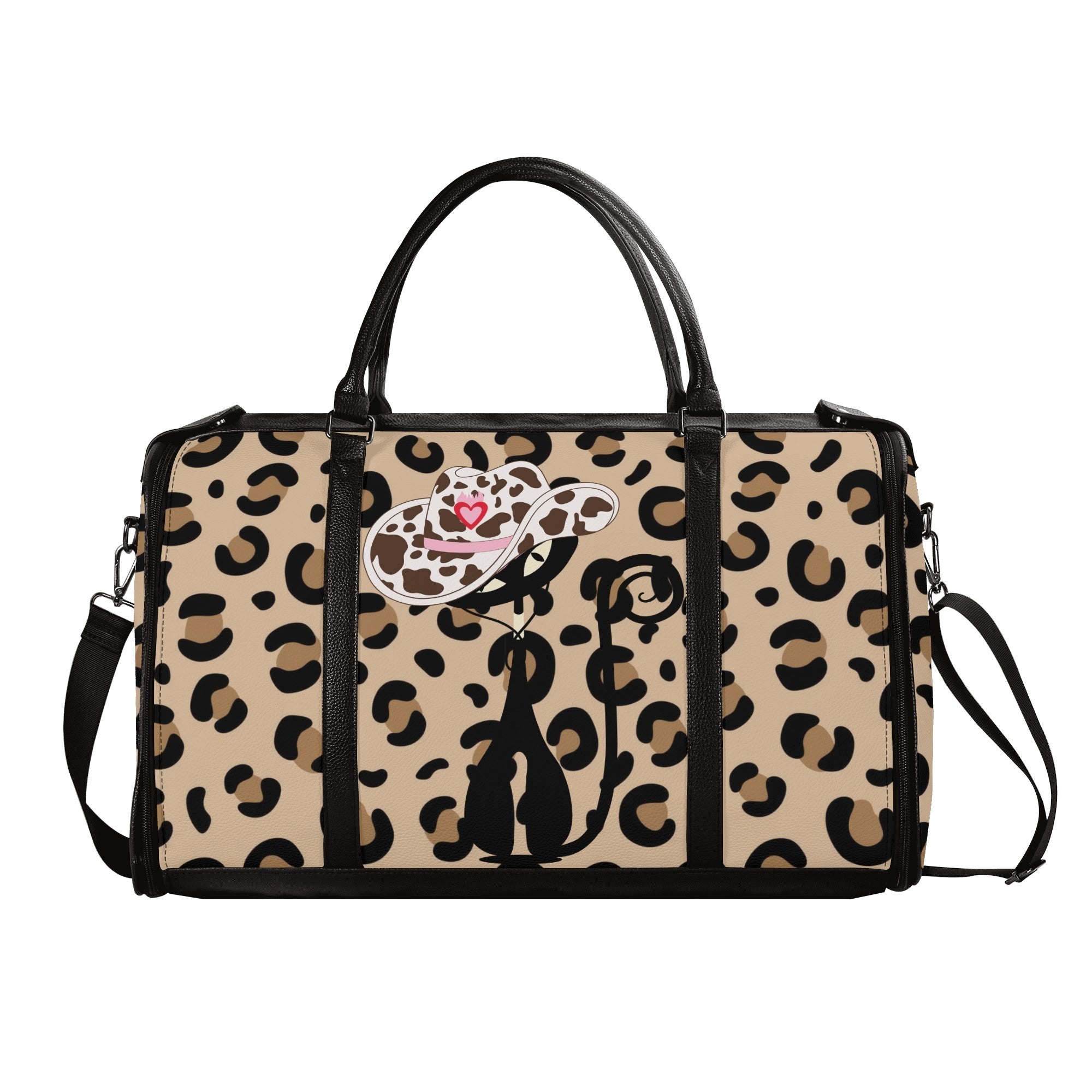 Kate McEnroe New York Retro Leopard Print Atomic Cat Rockabilly Foldable Duffel BagDuffel BagsNM646XLW - 2