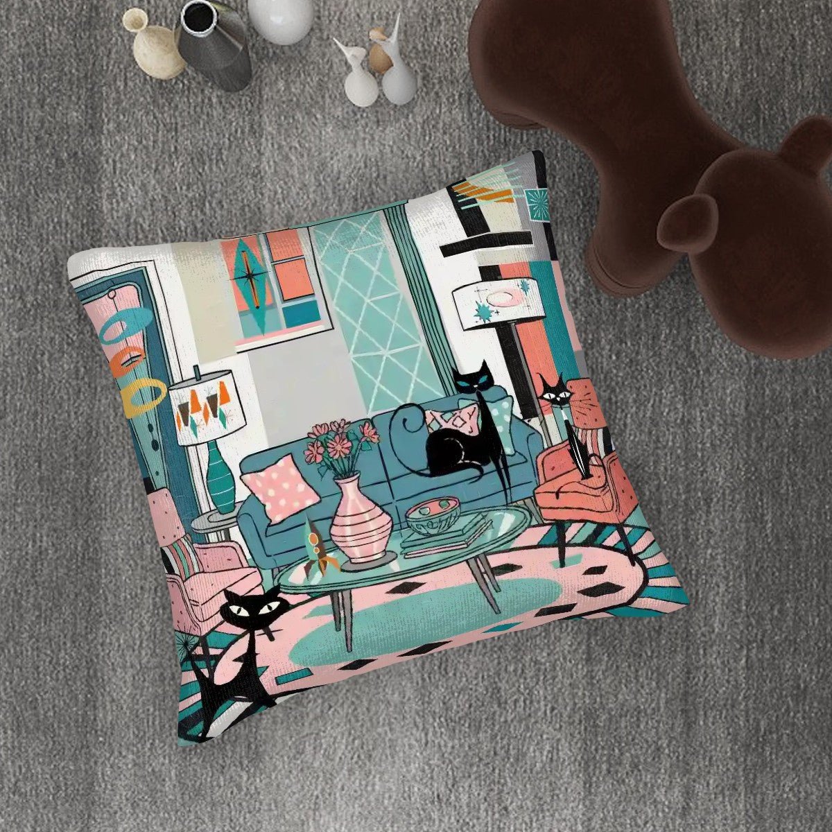 Kate McEnroe New York Retro Lounge Atomic Cat Pillow Cover Set, Mid Century Modern Bookish Decor, MCM 50s Living Room Throw CoversThrow Pillow Covers9Y4DJaqvsL