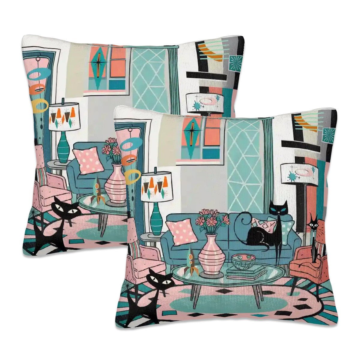 Kate McEnroe New York Retro Lounge Atomic Cat Pillow Cover Set, Mid Century Modern Bookish Decor, MCM 50s Living Room Throw CoversThrow Pillow Covers9Y4DJaqvsL