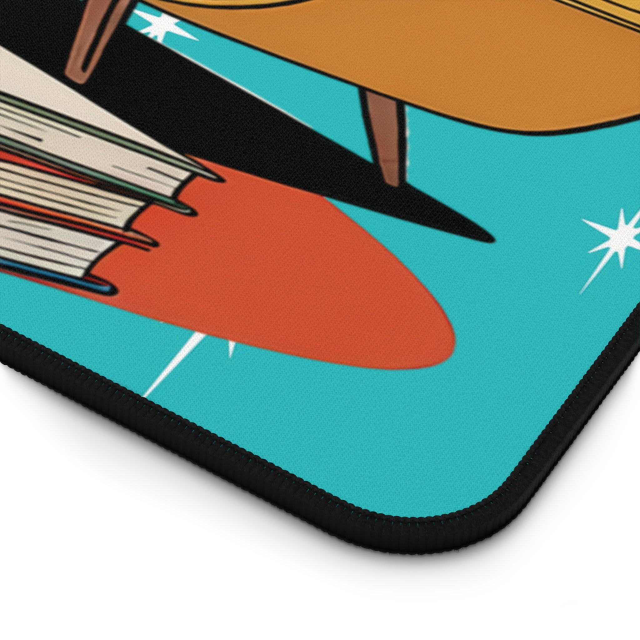 Kate McEnroe New York Retro Lounge Desk Pad, Mid Century Modern Office Mat, Atomic Cat Book Scene Workspace AccessoryDesk Mats23312152451708891178