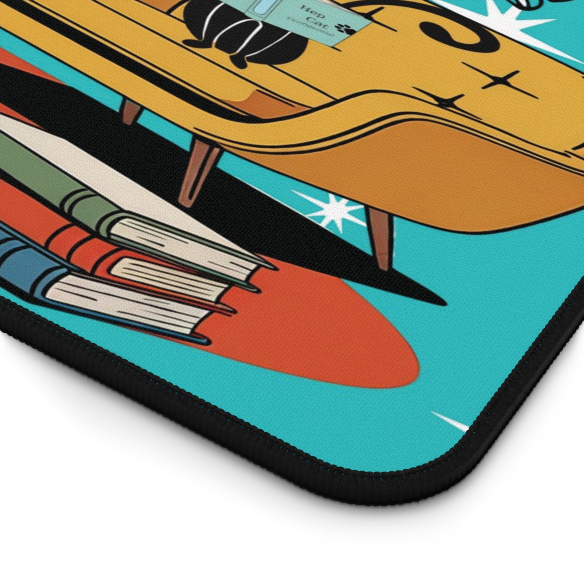 Kate McEnroe New York Retro Lounge Desk Pad, Mid Century Modern Office Mat, Atomic Cat Book Scene Workspace AccessoryDesk Mats23312152451708891178