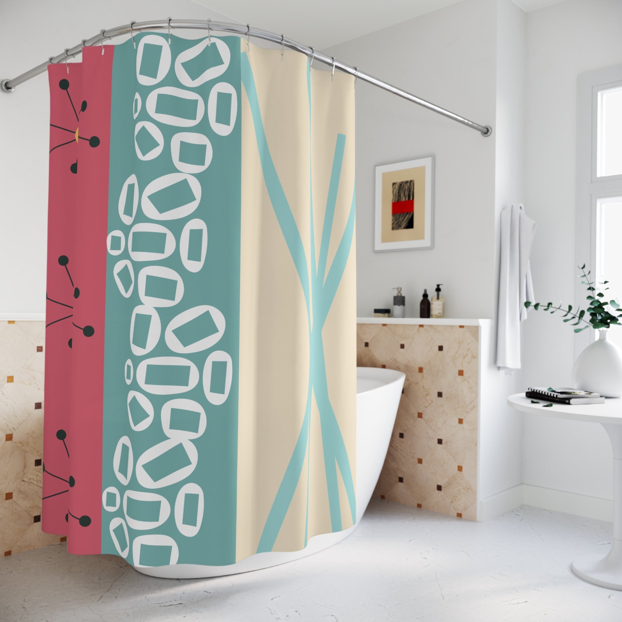 Kate McEnroe New York Retro MCM Abstract Sputnik Shower Curtain, Mid Century Modern Geometric Bathroom AccentShower Curtains21060348202966432971