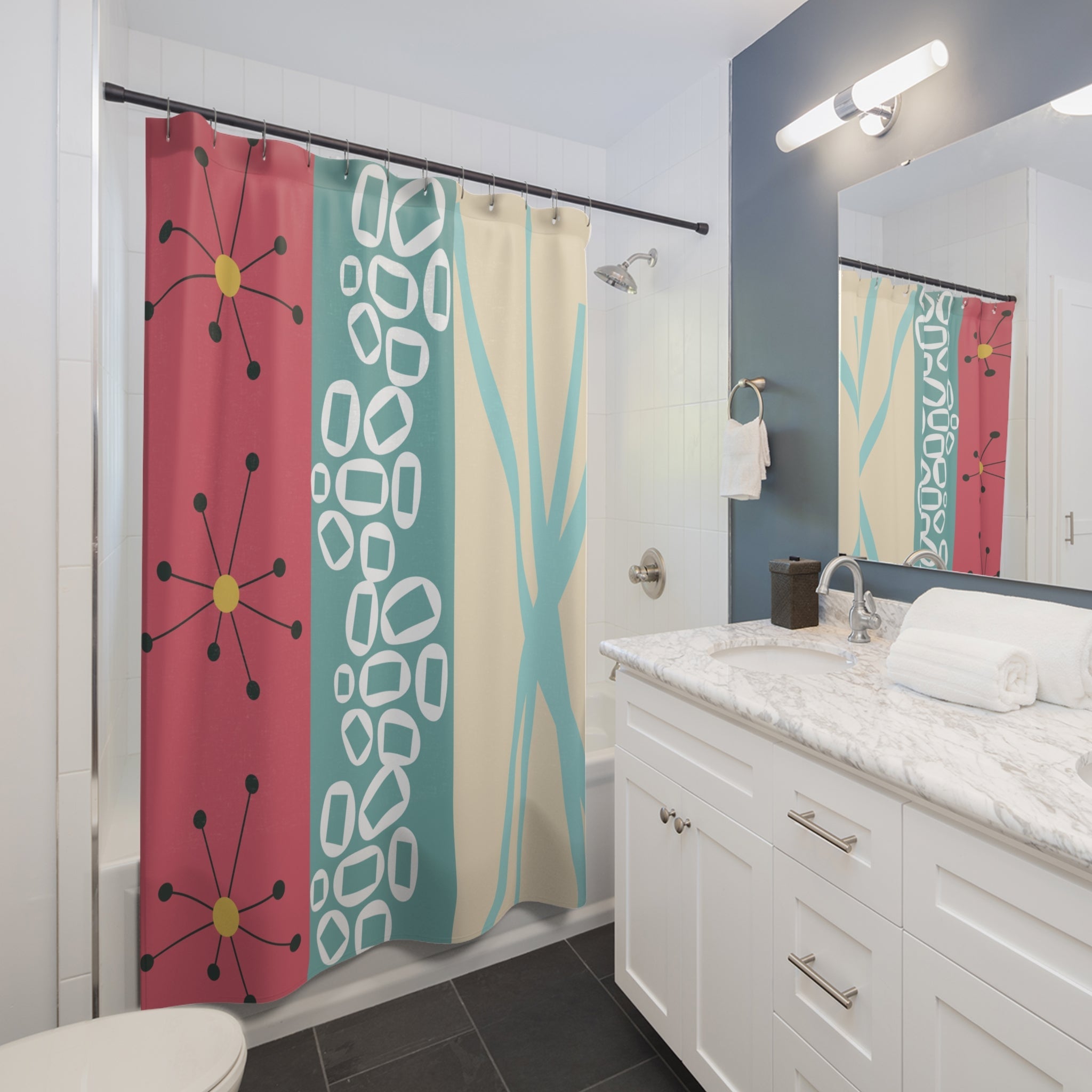 Kate McEnroe New York Retro MCM Abstract Sputnik Shower Curtain, Mid Century Modern Geometric Bathroom AccentShower Curtains21060348202966432971