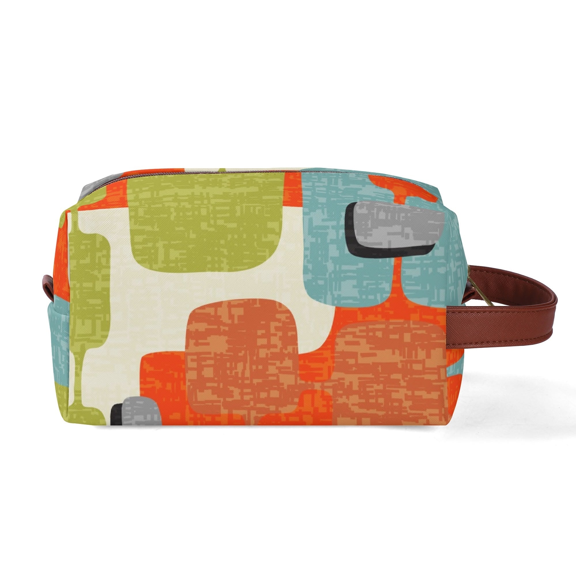 Kate McEnroe New York Retro MCM Geometric Orange Teal Green Dopp Kit, Mid Century Modern Toiletry BagCosmetic & Toiletry BagsW1KVJM9N - 1