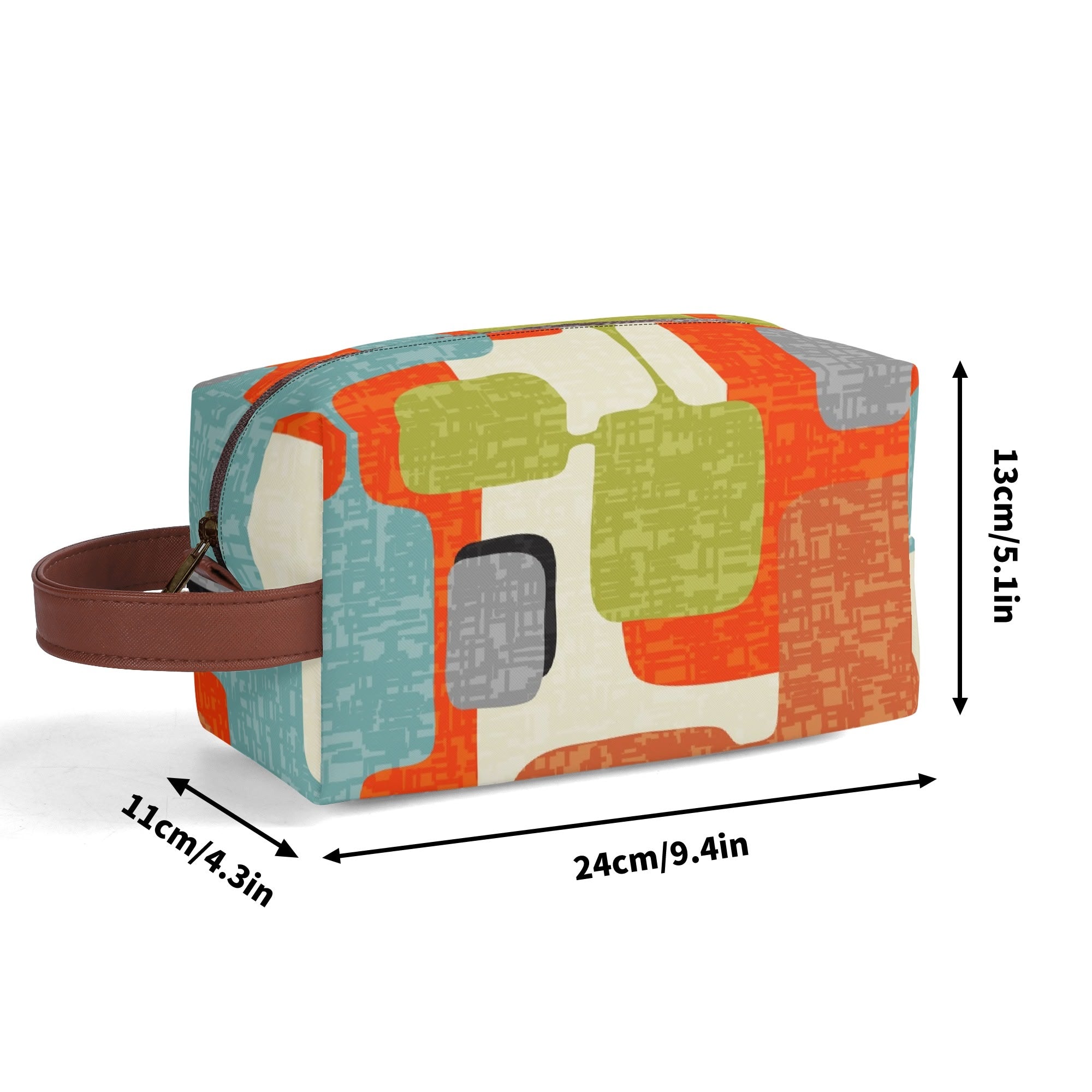 Kate McEnroe New York Retro MCM Geometric Orange Teal Green Dopp Kit, Mid Century Modern Toiletry BagCosmetic & Toiletry BagsW1KVJM9N - 1
