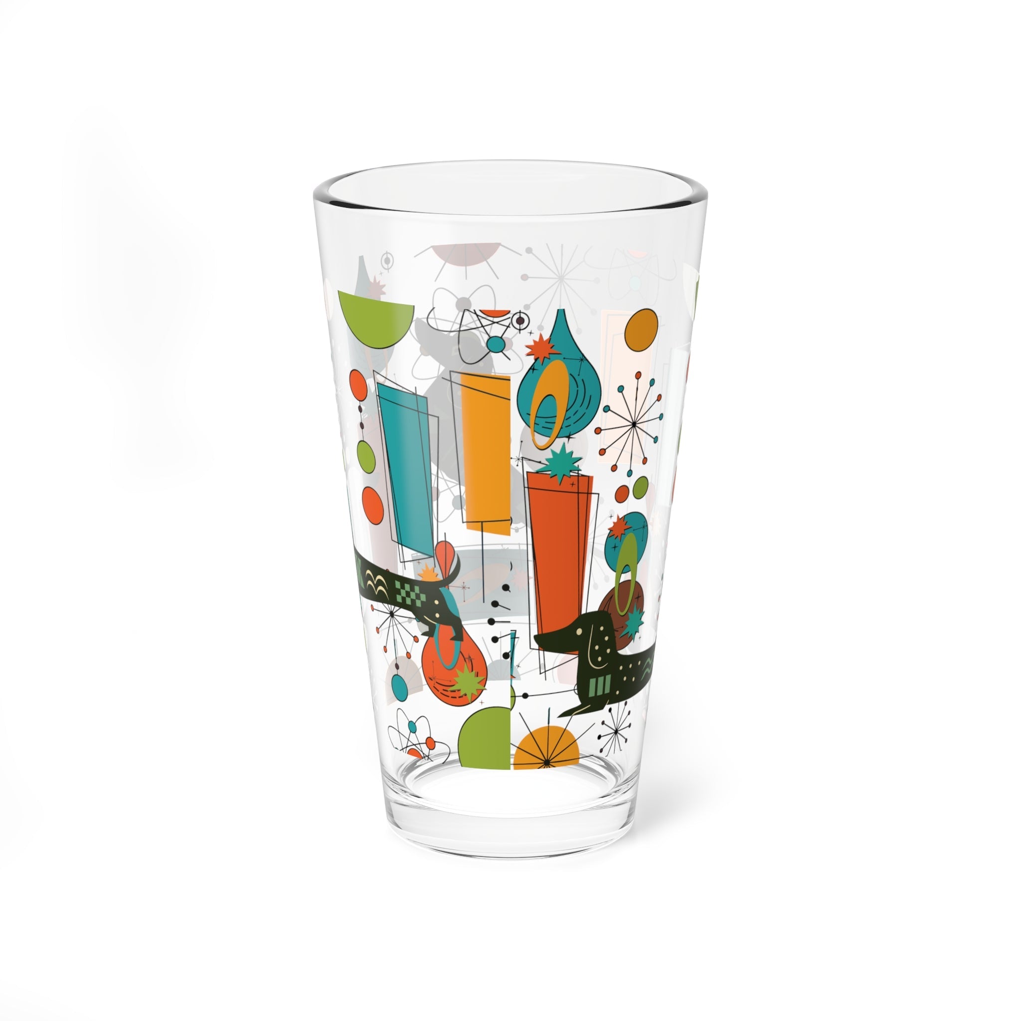 Kate McEnroe New York Retro Mid Century Dachshund Pint Glass, Geometric MCM Barware, 50s Kitsch Cocktail Drinkware, Mod Dog GlasswarePint Glasses24934850439487168464