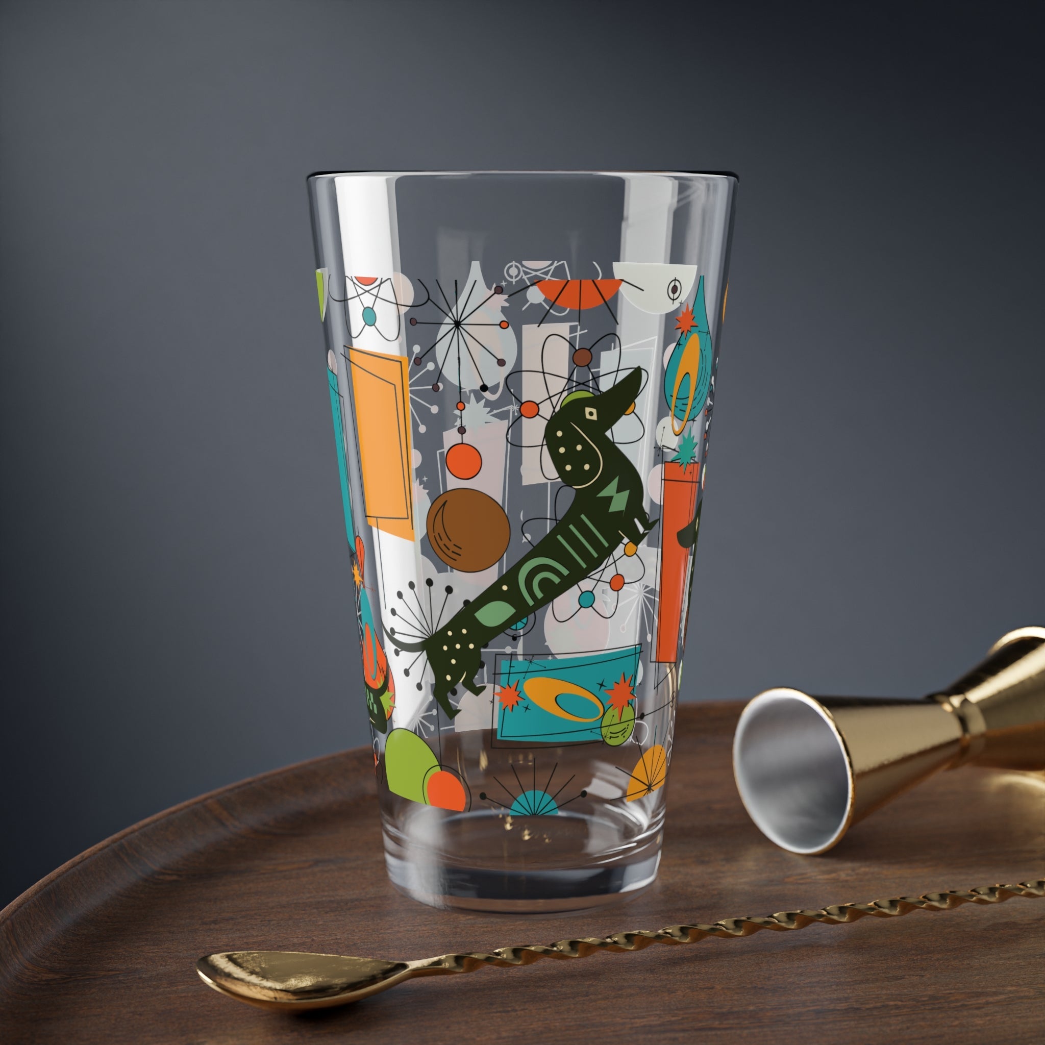 Kate McEnroe New York Retro Mid Century Dachshund Pint Glass, Geometric MCM Barware, 50s Kitsch Cocktail Drinkware, Mod Dog GlasswarePint Glasses24934850439487168464
